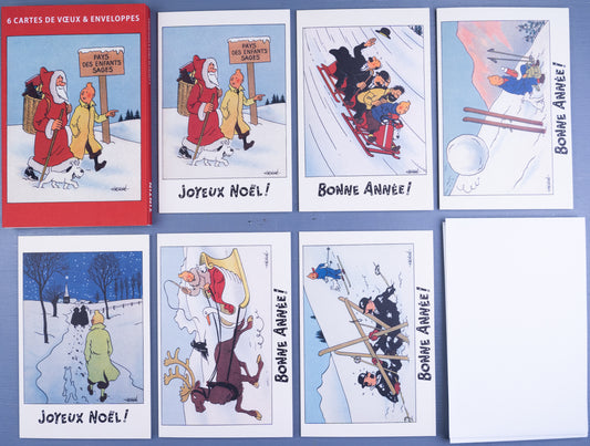 Tintin Christmas Greeting Cards: Red Set of 6 Moulinsart Herge Xmas card