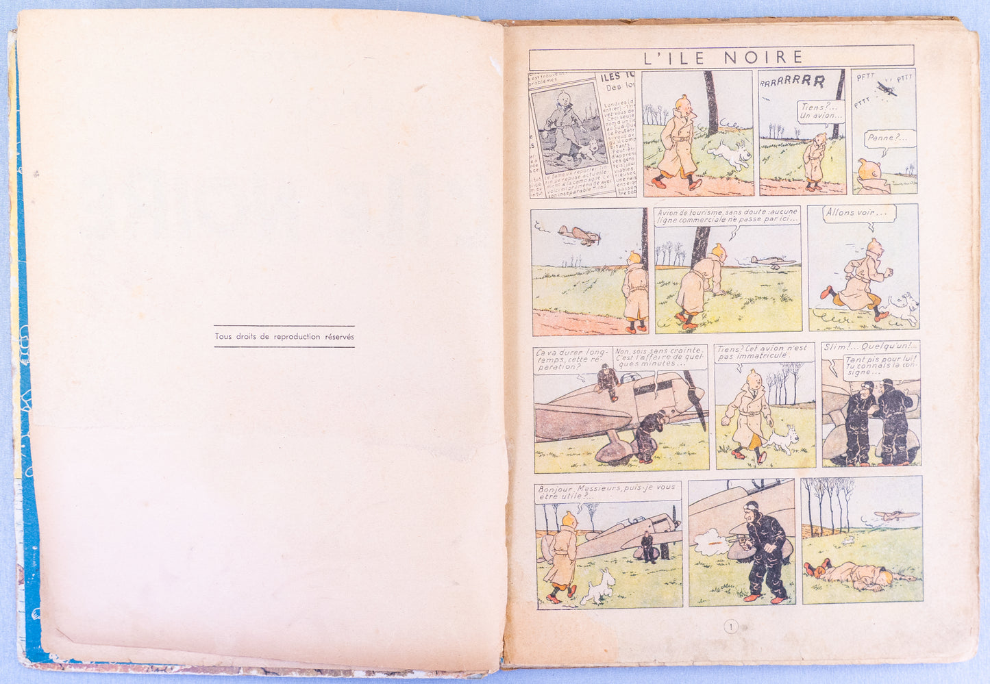 L' ile Noire: Casterman 1944 2nd Colour Edition A23 Rare Herge Tintin HB Comic Book