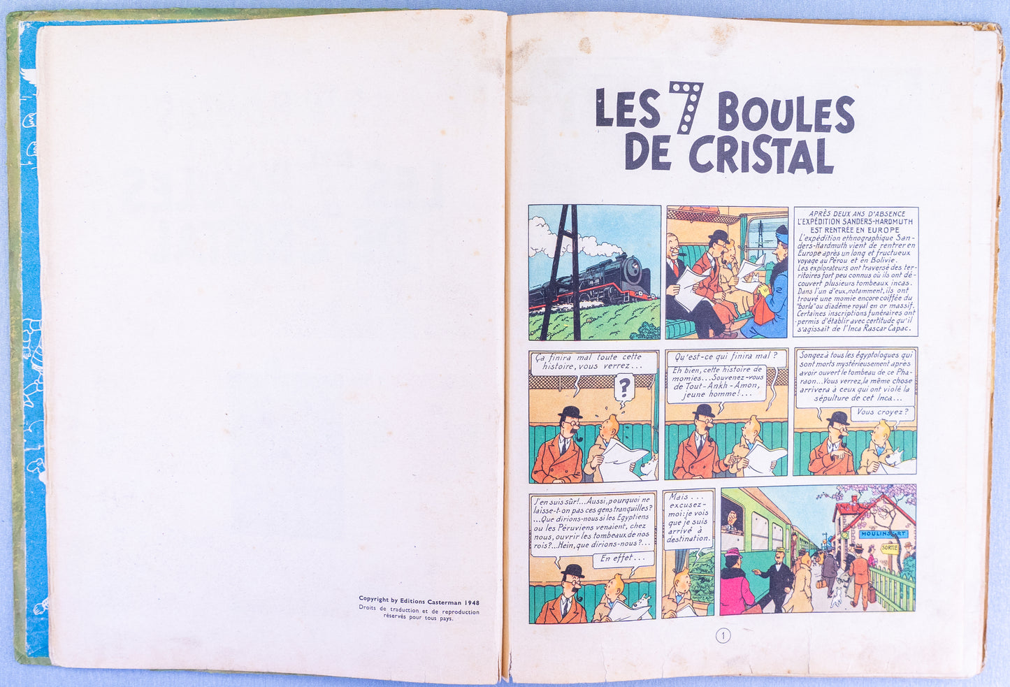 Les 7 Boules De Cristal: Casterman 1948 1st Edition B2 HB Rare Herge Tintin EO