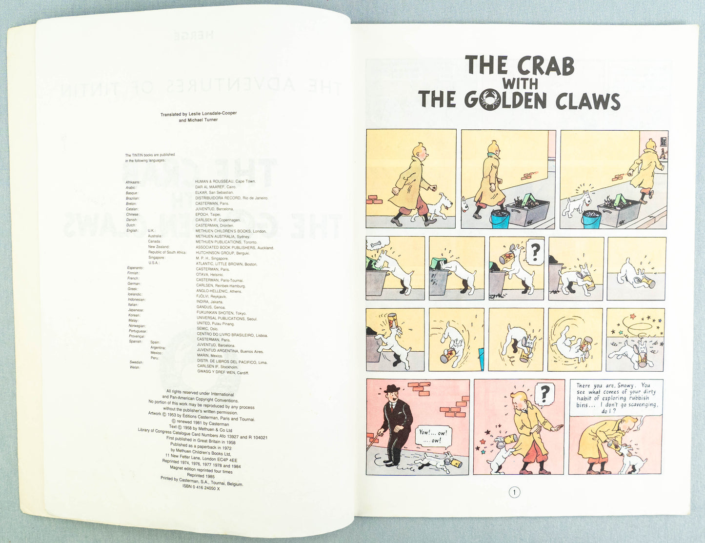The Crab with the Golden Claws - Tintin Magnet UK Paperback Edition Book 1980s