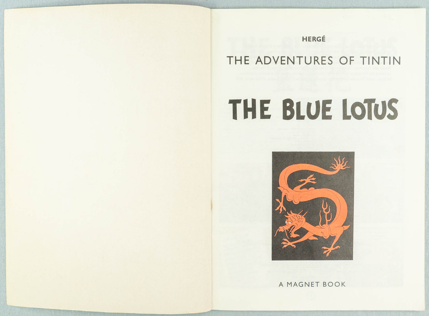 The Blue Lotus - Tintin Magnet UK Paperback Edition Book 1980s