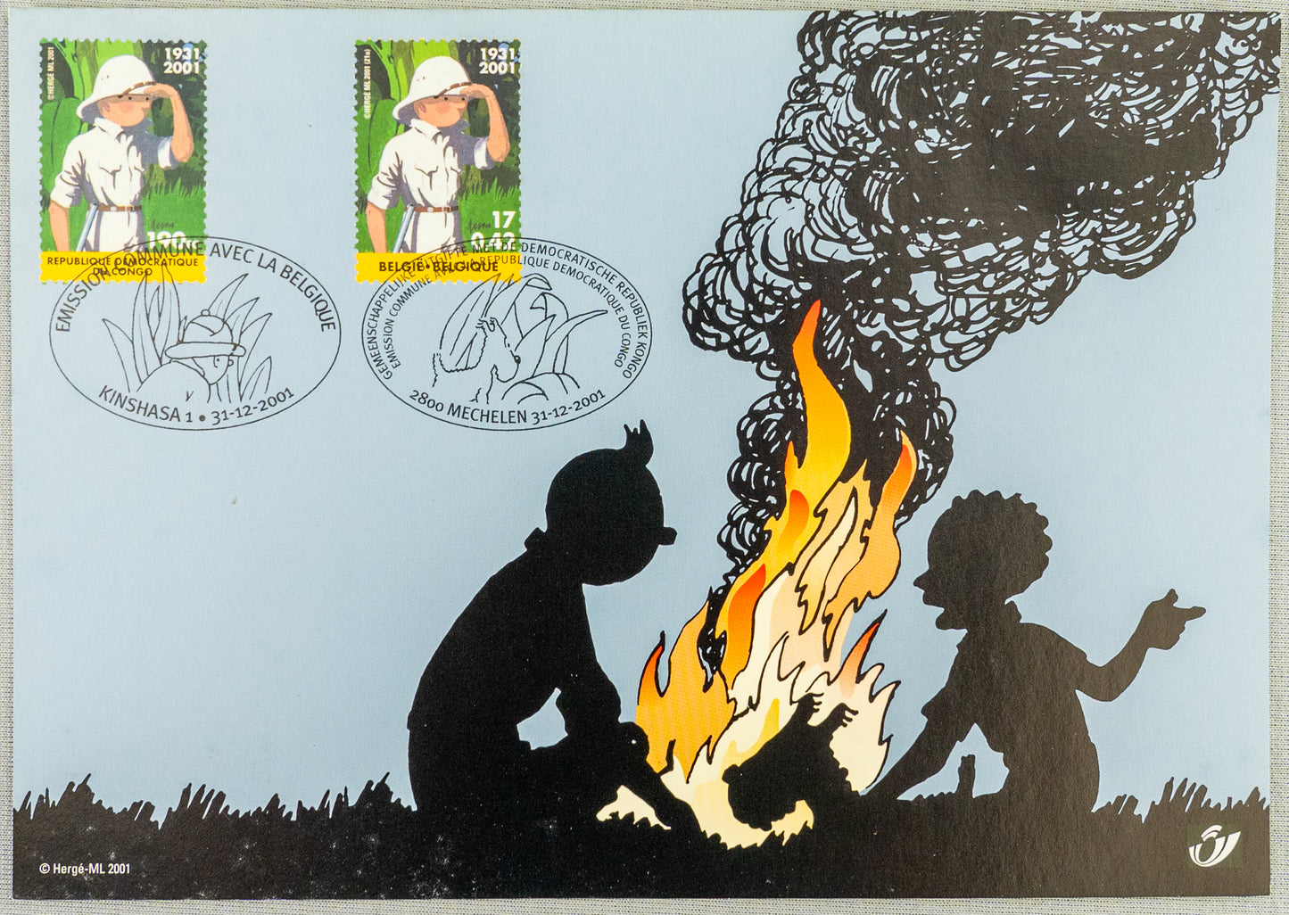 Tintin in the Congo x2 Stamps/Seals: 2001 Rare Belge Post/Moulinsart Tintin Postage Stamp Collection