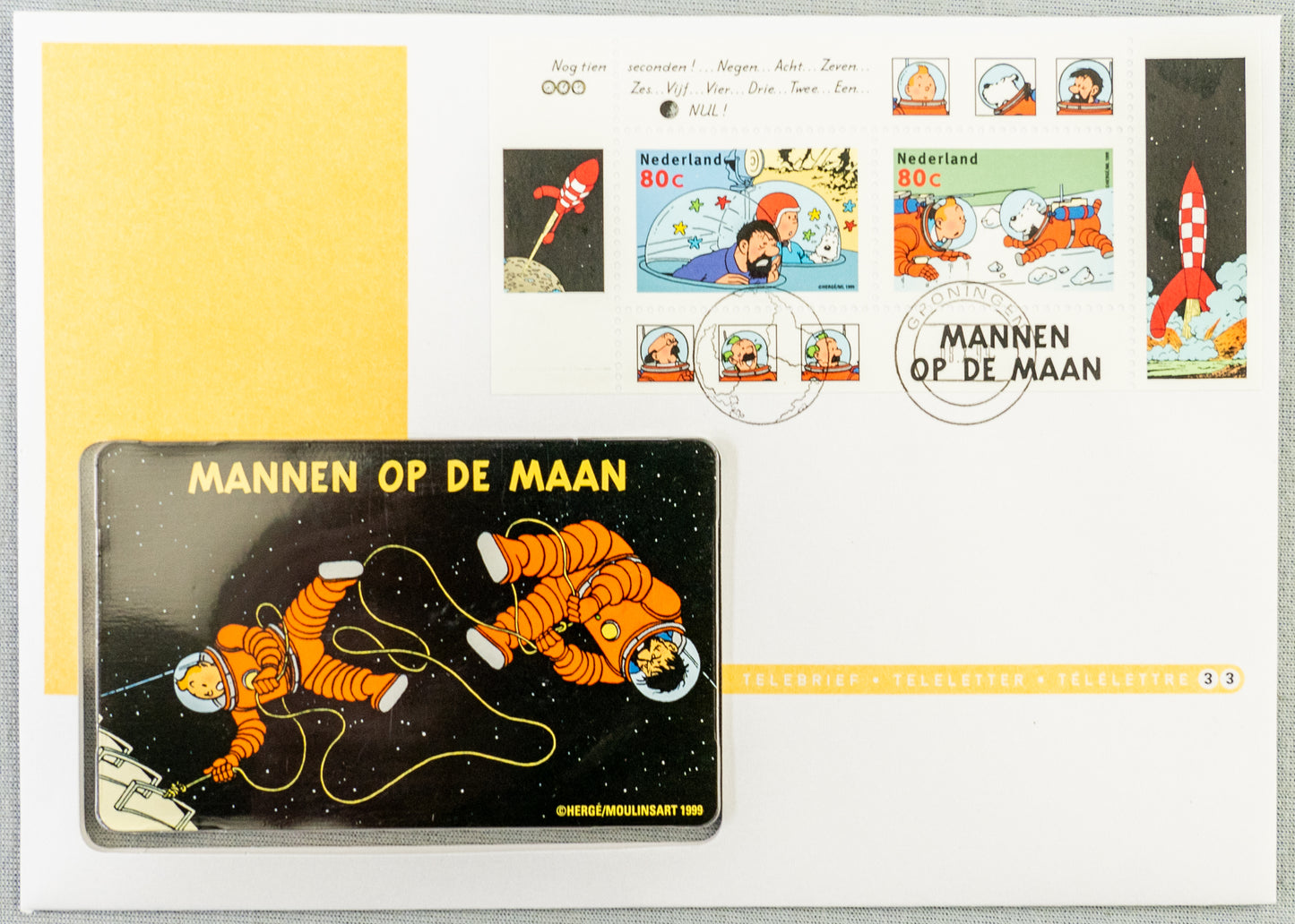 Tintin Mannen Op De Maan: Rare Belge Post/Moulinsart Tintin Postage Stamp + Telebrief Card 33 Collection