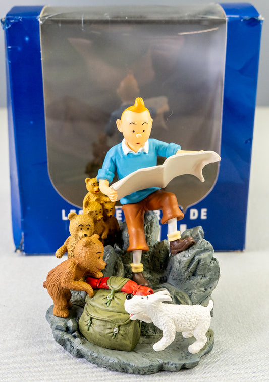 Tintin Snowy & Bear Cubs: Destination Moon Large Box Scene Figurine 10cm Model Coffret