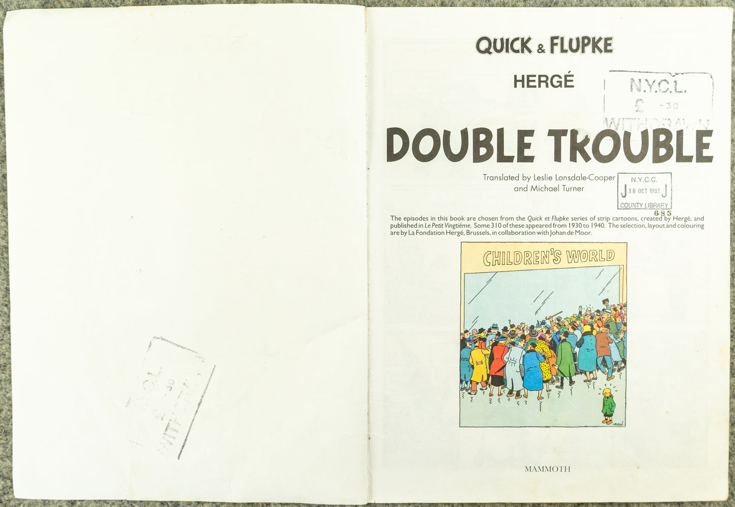 Quick &amp; Flupke - Double Trouble 1992 Vintage 1st Mammoth UK Paperback Edition