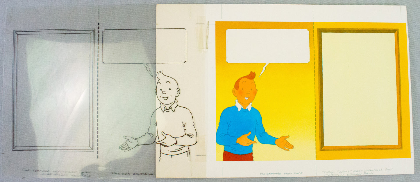 Original 1980 Hergé Studios Artwork: PLV Rombaldi Tintin Design - 1 Black print cell + real colouring