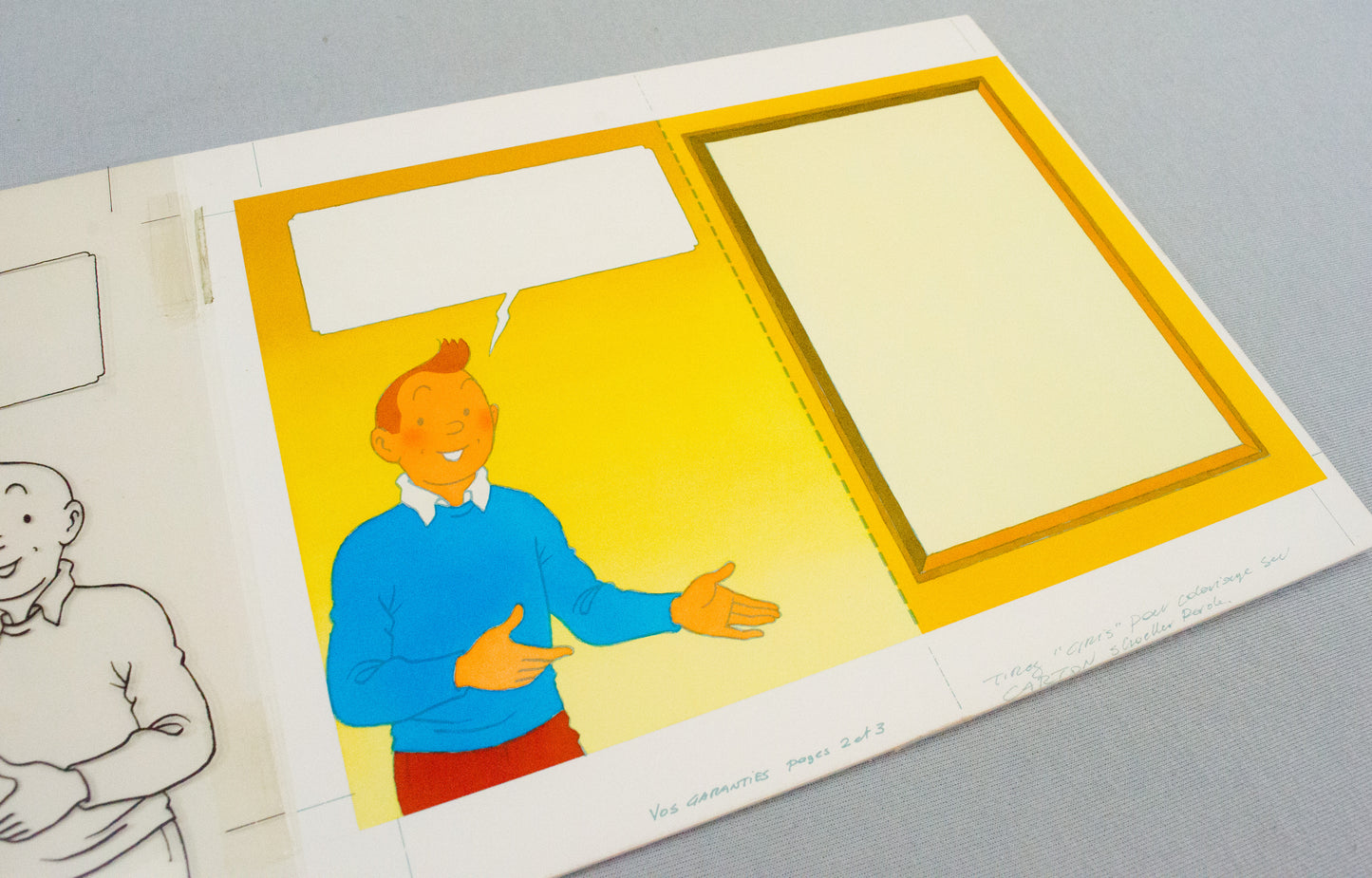 Original 1980 Hergé Studios Artwork: PLV Rombaldi Tintin Design - 1 Black print cell + real colouring