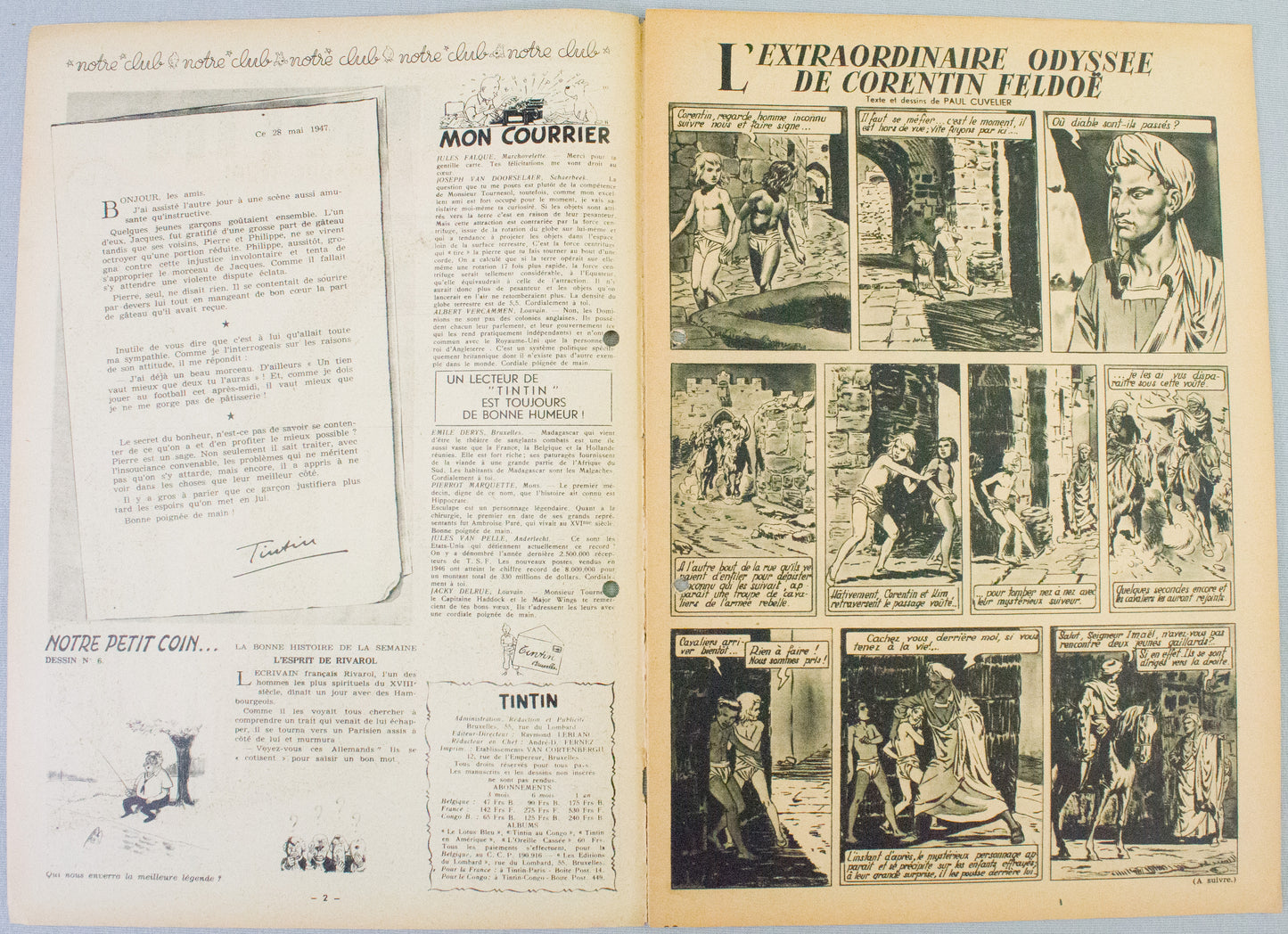 JOURNAL TINTIN Issue 22: 1947 P. Cuvelier Cover Edition Vintage Comic EO Couverture