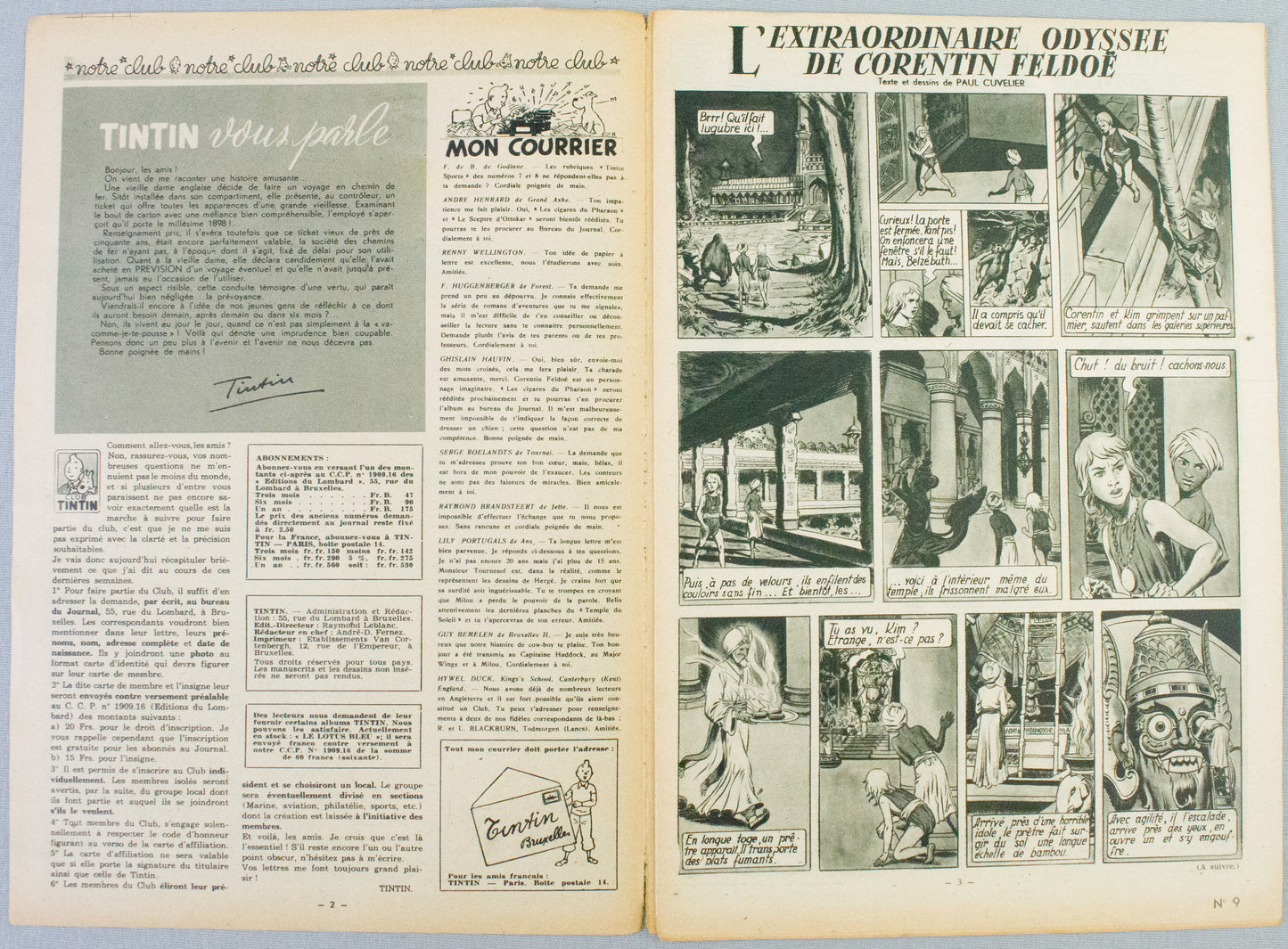 JOURNAL TINTIN Issue 9: 1947 J. Laudy Cover Edition Vintage Comic EO Couverture