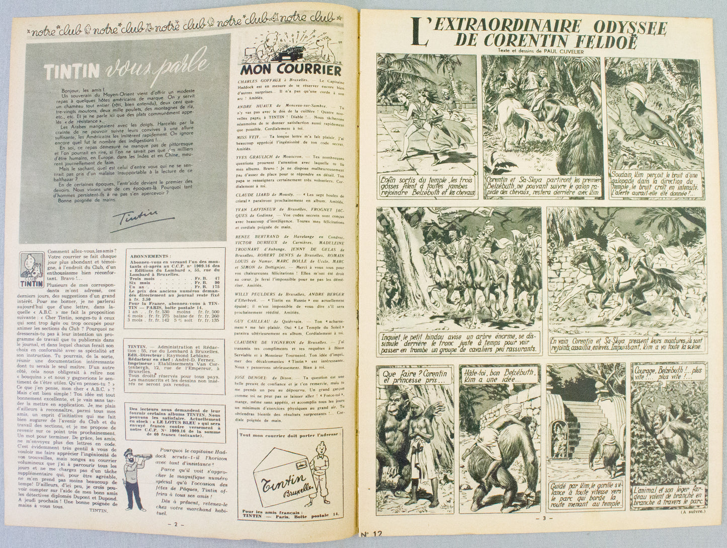 JOURNAL TINTIN Issue 12: 1947 Edgar P. Jacobs Cover Edition Vintage Comic EO Couverture
