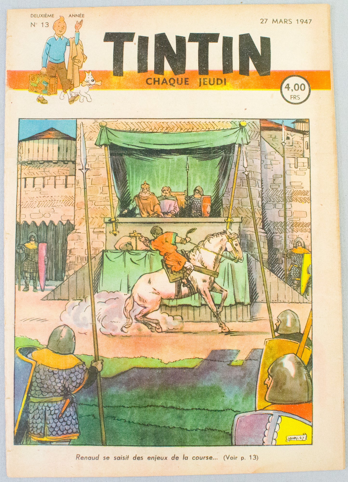 JOURNAL TINTIN Issue 13: 1947 J. Laudy Cover Edition Vintage Comic EO Couverture