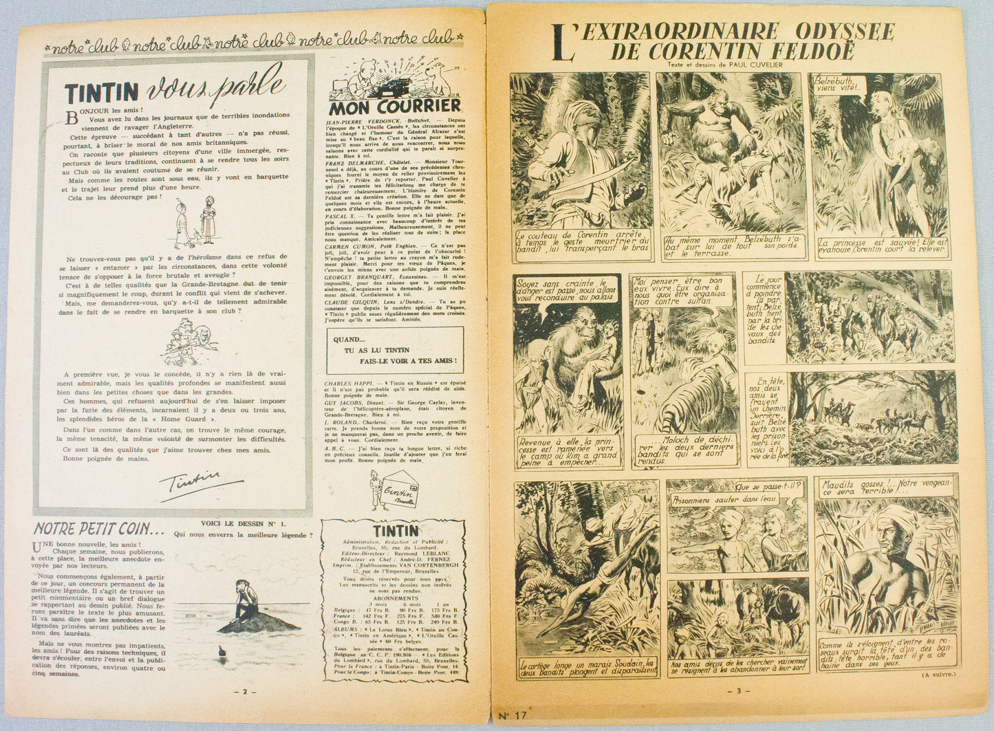 JOURNAL TINTIN Issue 17: 1947 J. Laudy Cover Edition Vintage Comic EO Couverture
