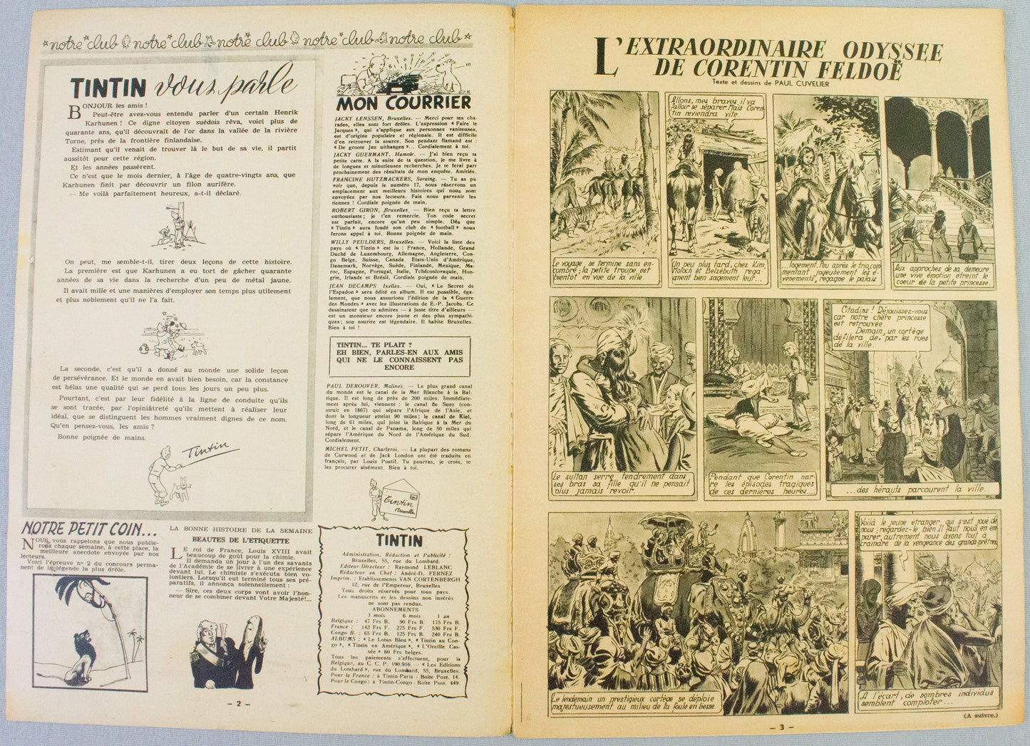 JOURNAL TINTIN Issue 18: 1947 P. Cuvelier Cover Edition Vintage Comic EO Couverture