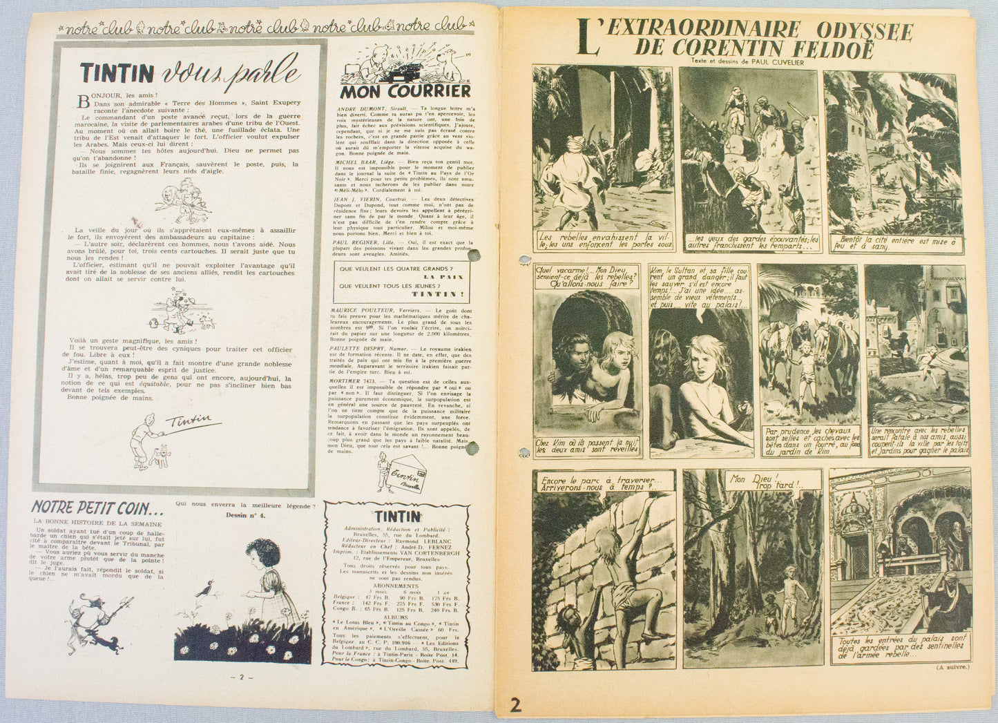 JOURNAL TINTIN Issue 20: 1947 Edgar P. Jacobs Cover Edition Vintage Comic EO Couverture