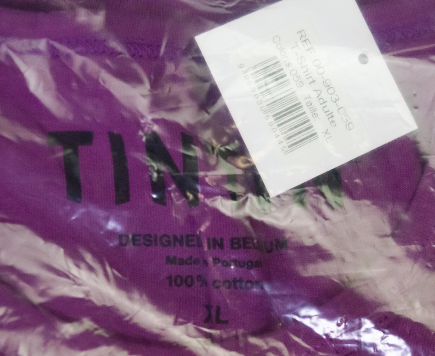 Moulinsart Tintin Face Adult T-Shirt: Purple/Yellow Cotton T Shirt S - 2X ML Hergé