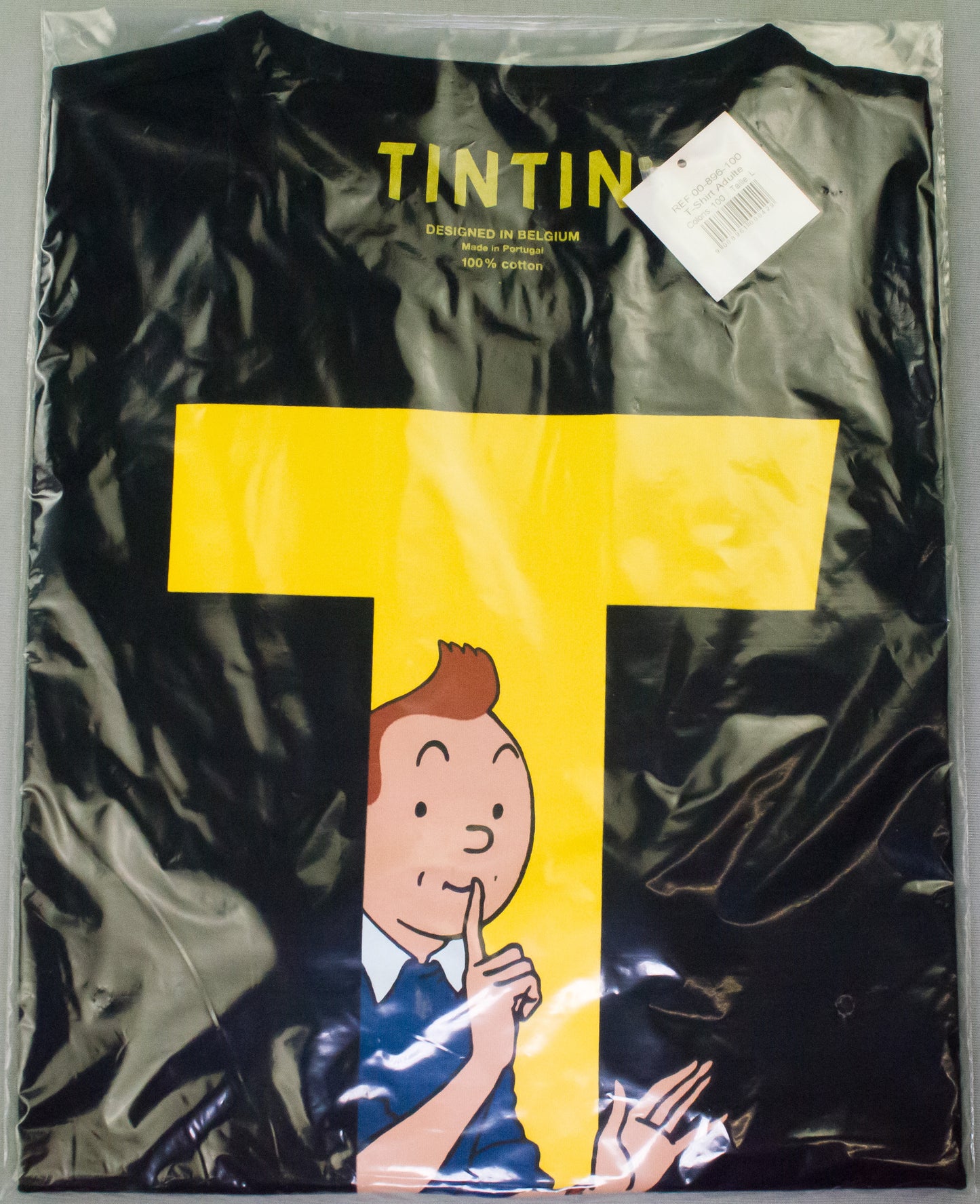Moulinsart "Tintin T" Adult T-Shirt: Black Cotton T Shirt - ML Hergé