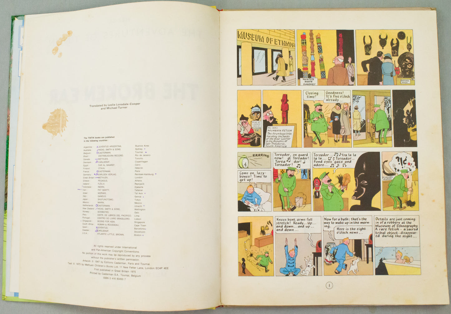 The Broken Ear: Methuen 1975 UK Hardback 1st Edition Rare Tintin Book Herge