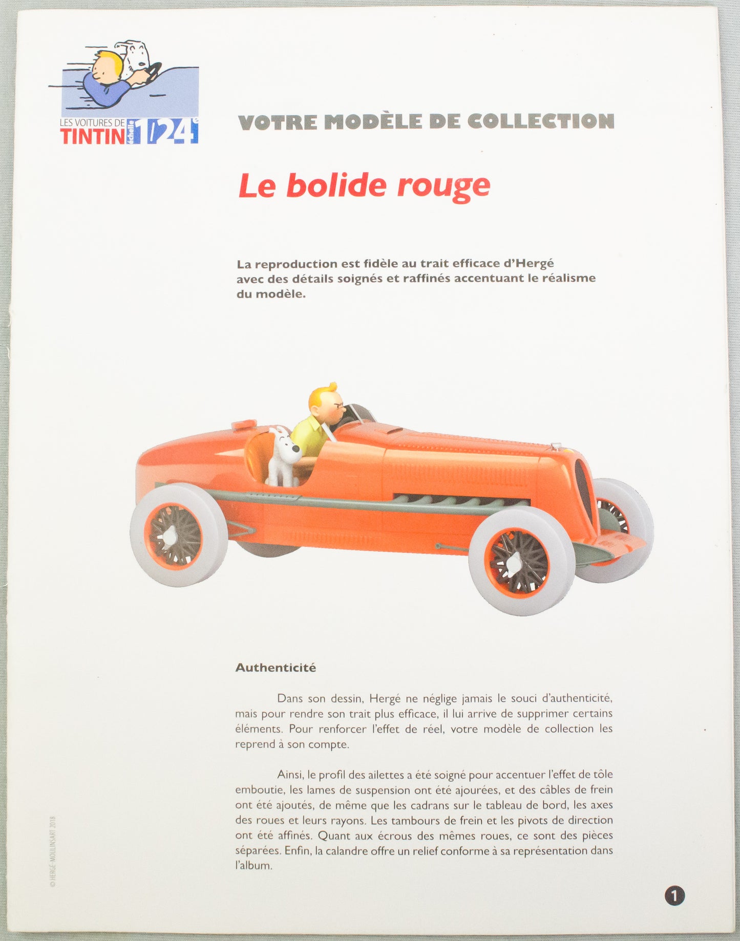Hachette Tintin 1/24 Car #01 Le Bolide Rouge - Cigars of the Pharaoh Herge Vouiture Figure