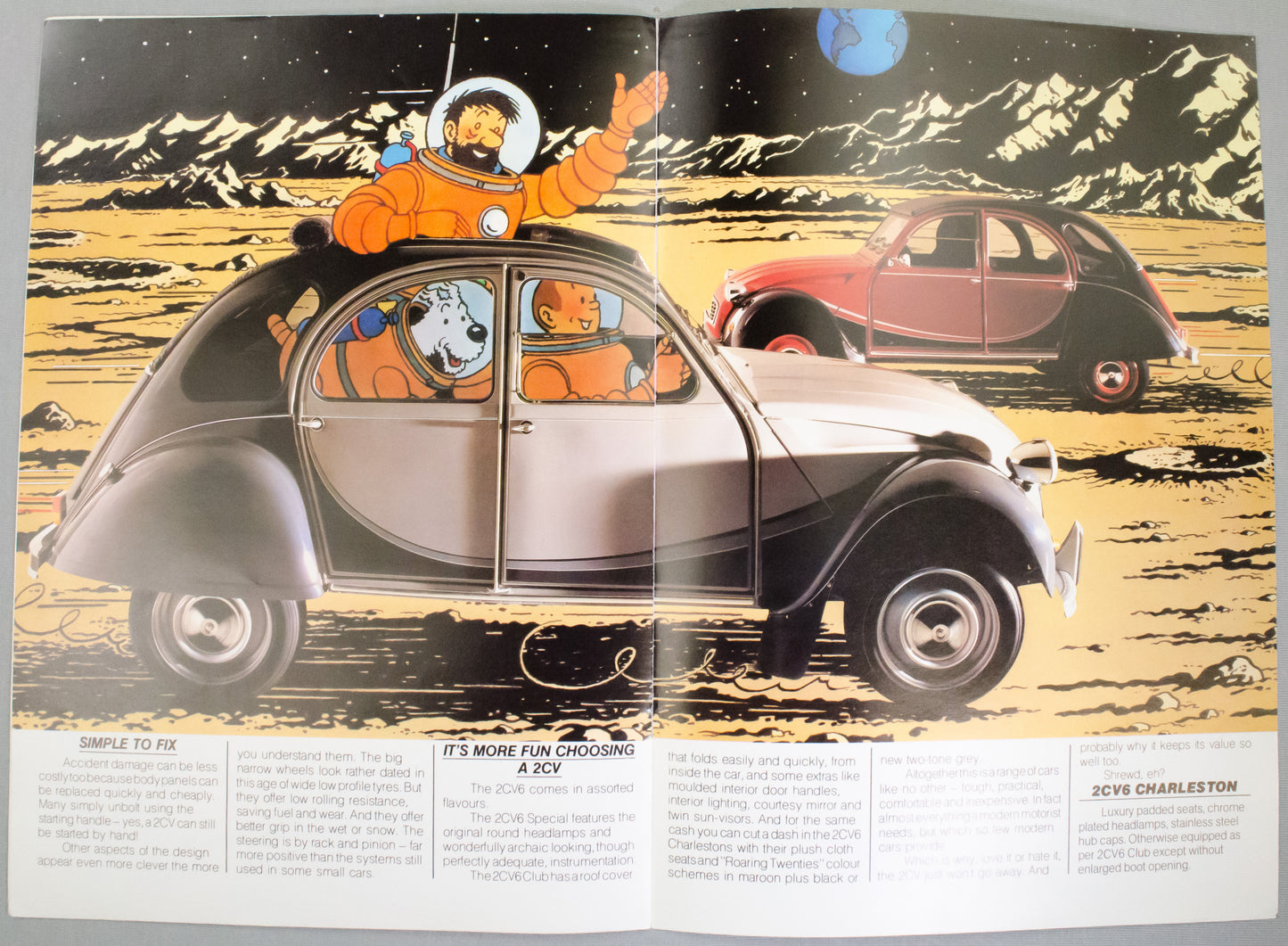 Rare 1984 Citroen Tintin Car Brochure: Journey to Planet 2CV6 by Herge Comic