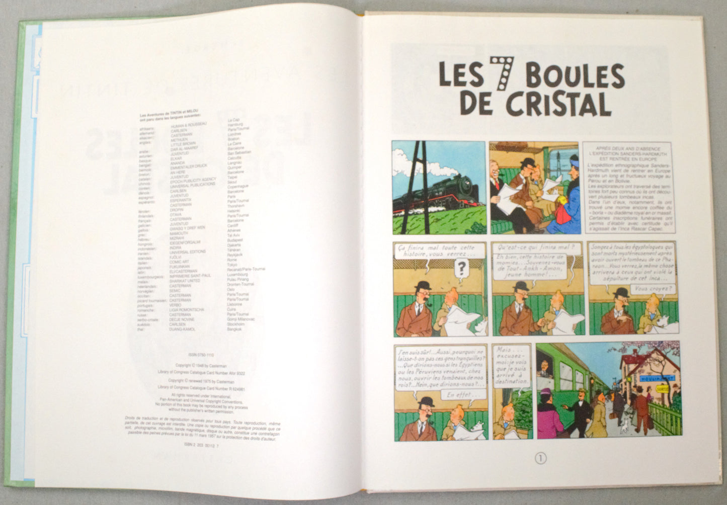 Tintin Les 7 Boules de Cristal Comic Book - 1975 Casterman Hardback French Edition Herge