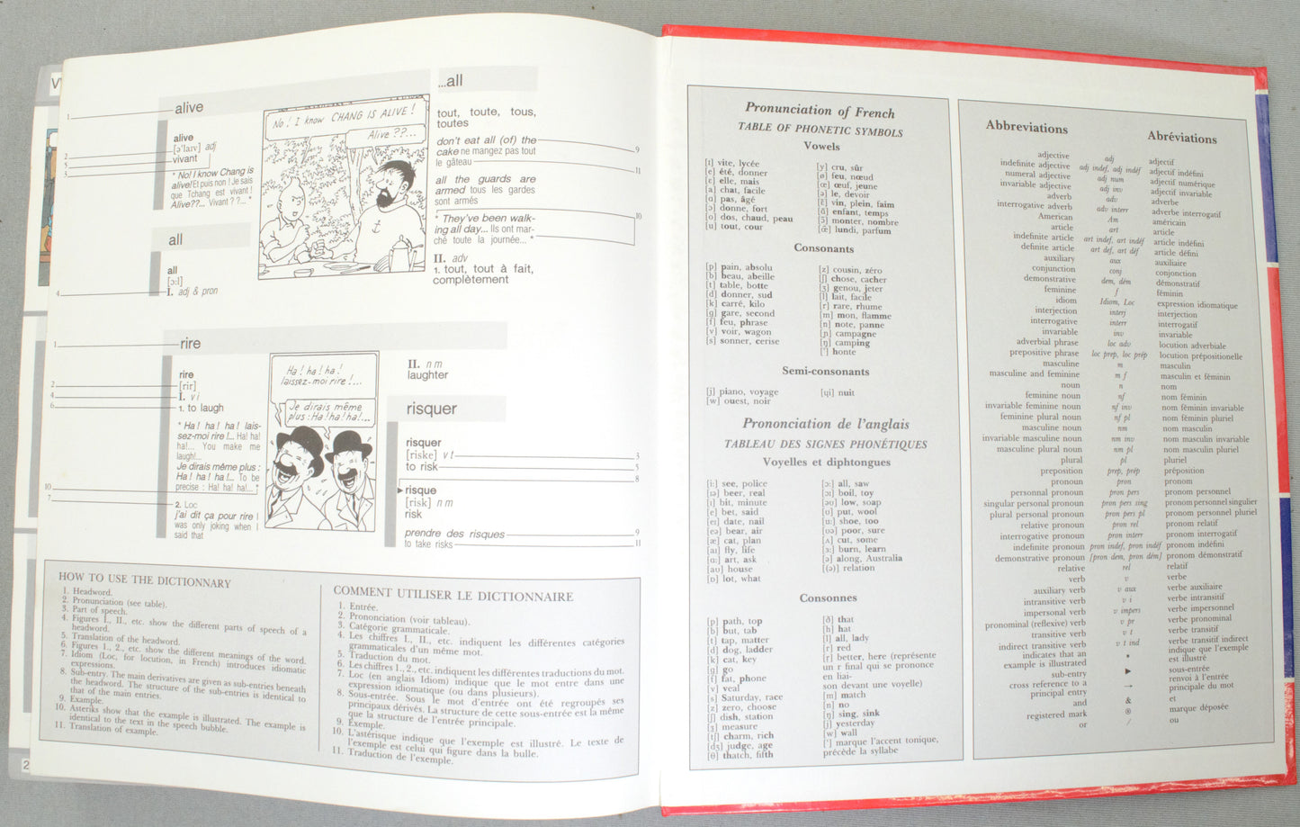 Tintin: Harrap's Illustrated Dictionary English/French 1989 Edition Des Mots