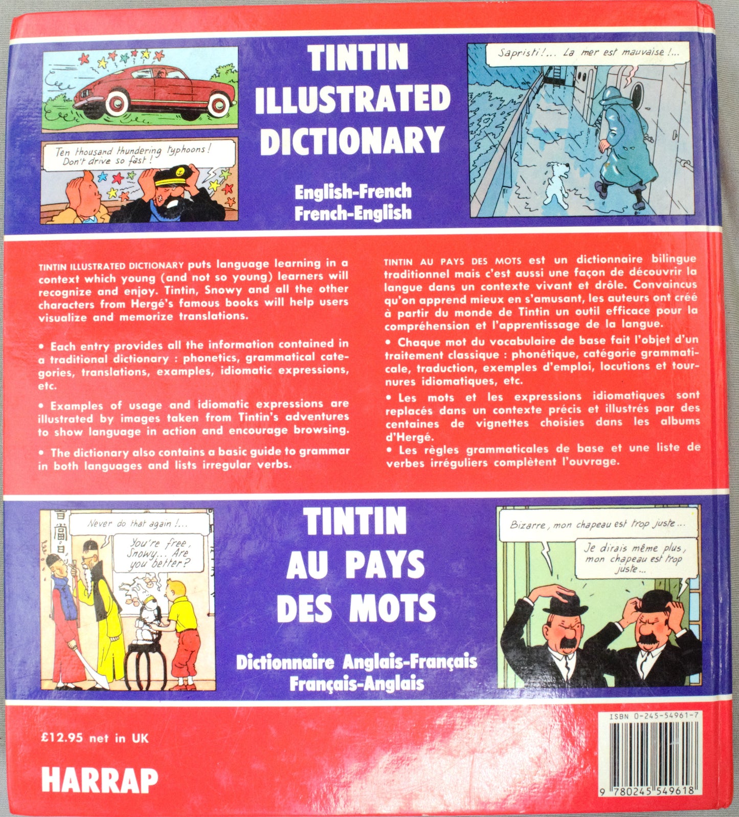 Tintin: Harrap's Illustrated Dictionary English/French 1989 Edition Des Mots