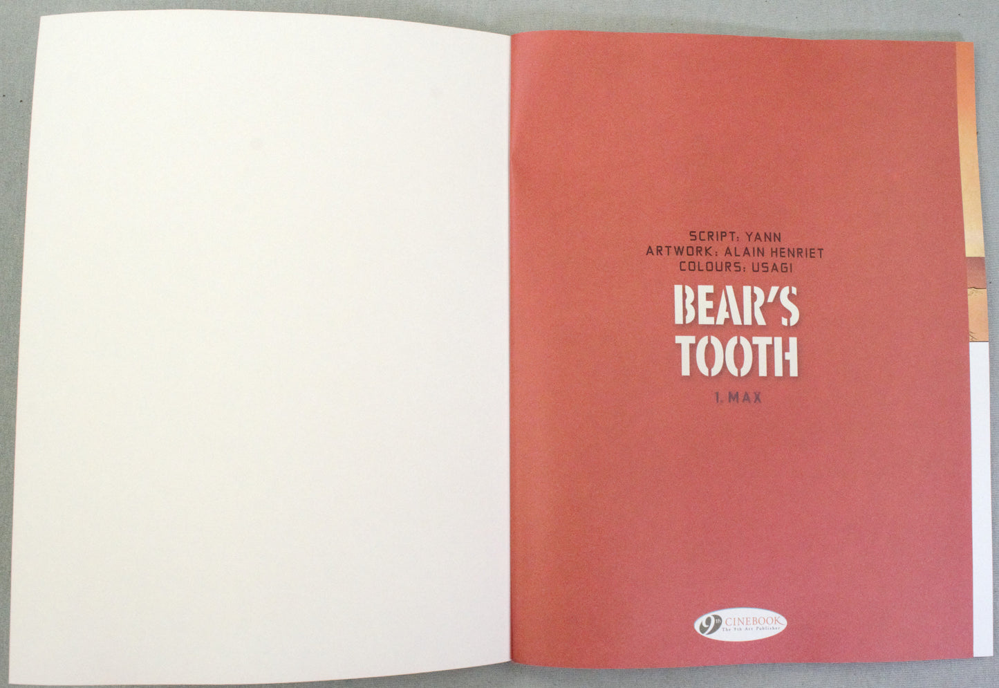 Bear's Tooth Volume 1: "Max" Cinebook Paperback UK Comic Book by Yann/Henriet