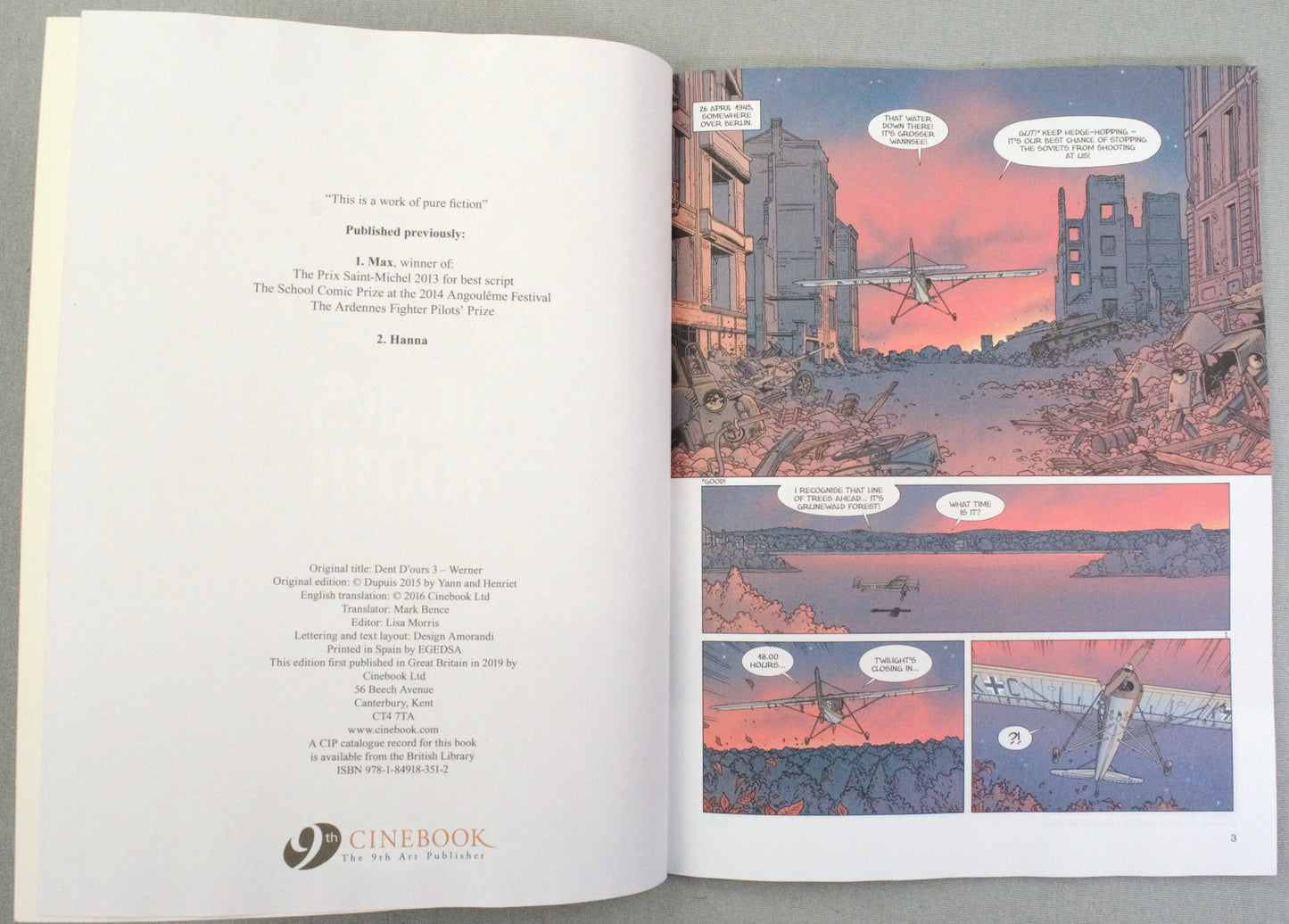 Bear's Tooth Volume 3: "Werner" Cinebook Paperback UK Comic Book by Yann/Henriet