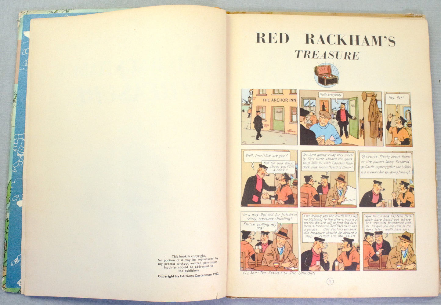 Red Rackhams Treasure: Rare 1952 Casterman 1st UK Medallion Edition HB Tintin Book EO