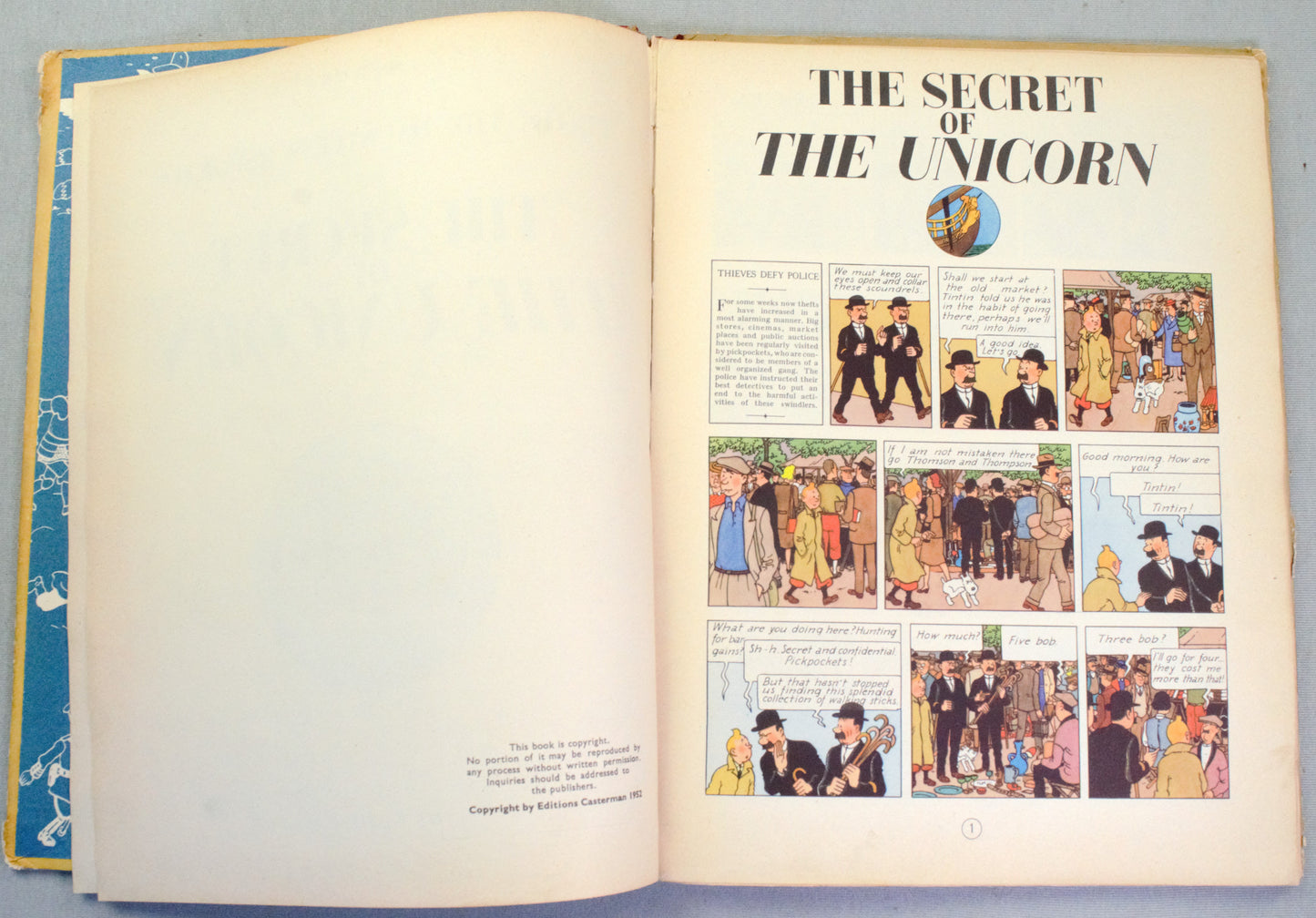 The Secret of the Unicorn: Rare 1952 Casterman 1st UK Medallion Edition HB Tintin Book EO
