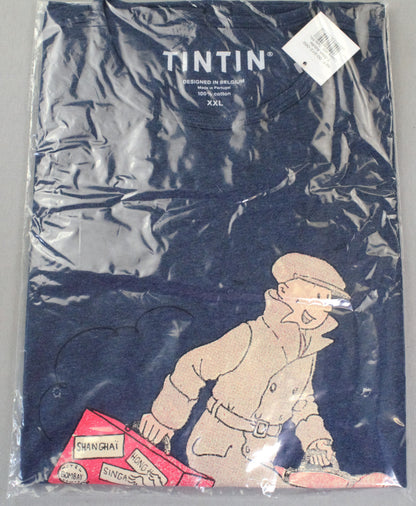 Moulinsart Tintin & Snowy Homecoming Adult T-Shirt: Navy Cotton T Shirt S - 3XL ML Hergé