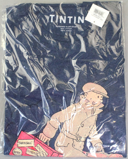 Moulinsart Tintin & Snowy Homecoming Adult T-Shirt: Navy Cotton T Shirt S - 3XL ML Hergé