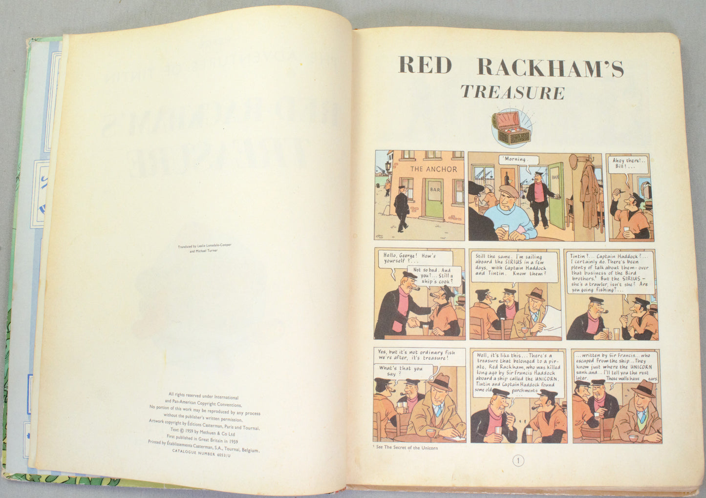 Red Rackham's Treasure - Methuen 1959 UK 1st Edition Hardback Tintin book by Herge EO