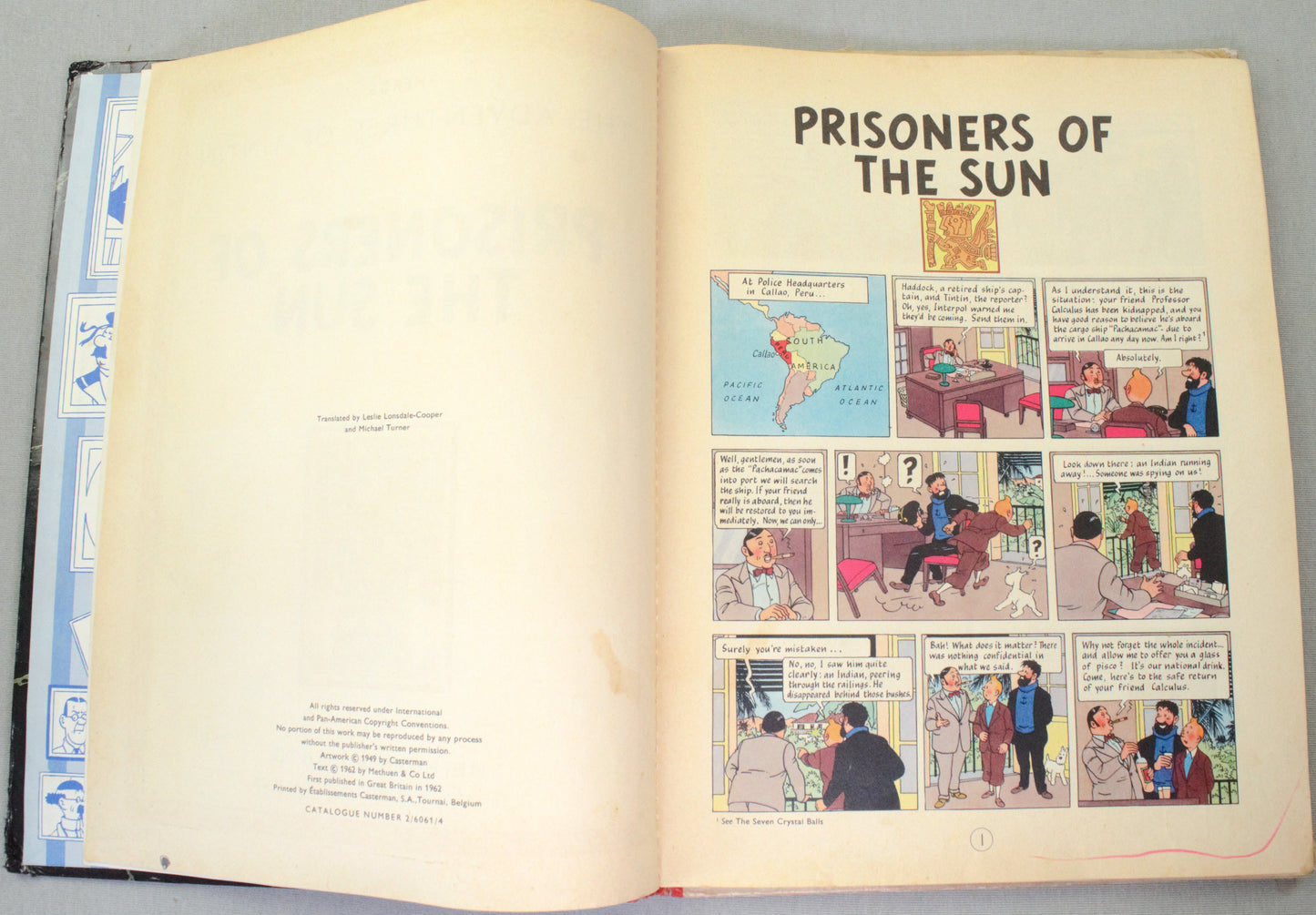 Prisoners of the Sun Methuen 1962 1st Edition Hardback Rare Tintin book Herge EO