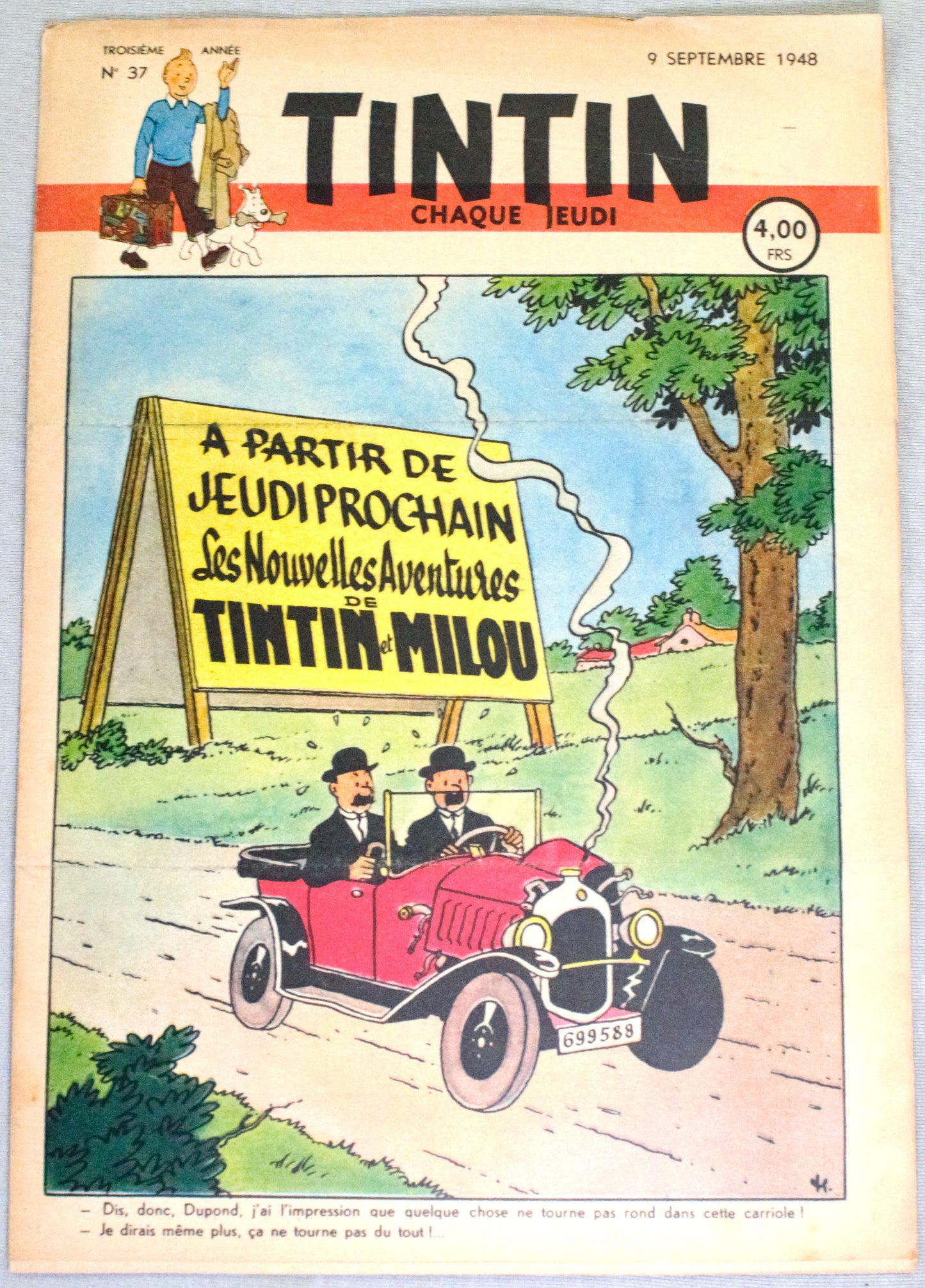 Journal Tintin Issue 37: 1948 Herge Cover Edition Vintage Comic EO Couverture