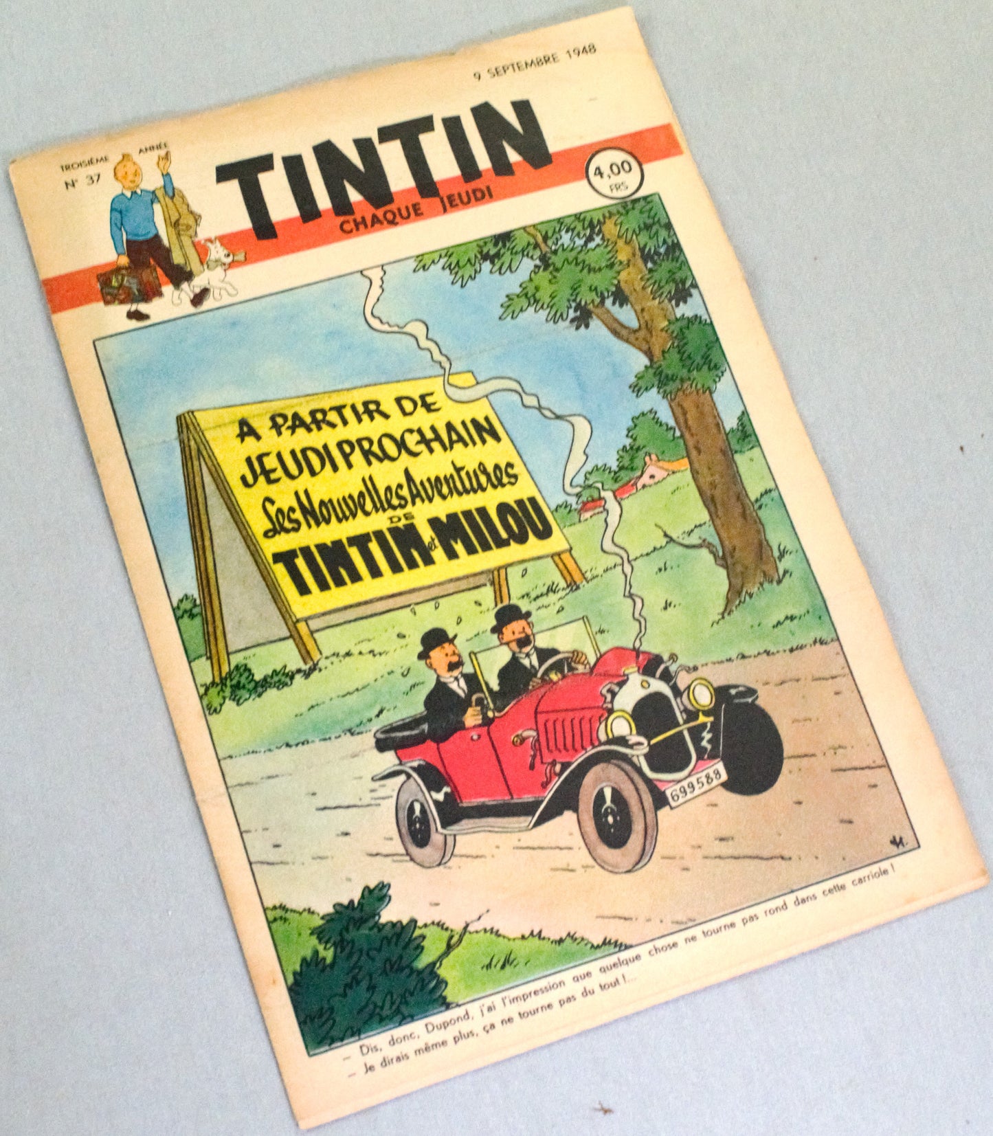 Journal Tintin Issue 37: 1948 Herge Cover Edition Vintage Comic EO Couverture