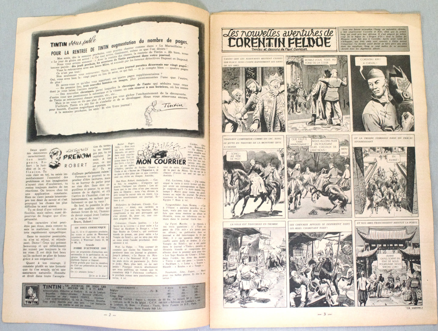 Journal Tintin Issue 37: 1948 Herge Cover Edition Vintage Comic EO Couverture