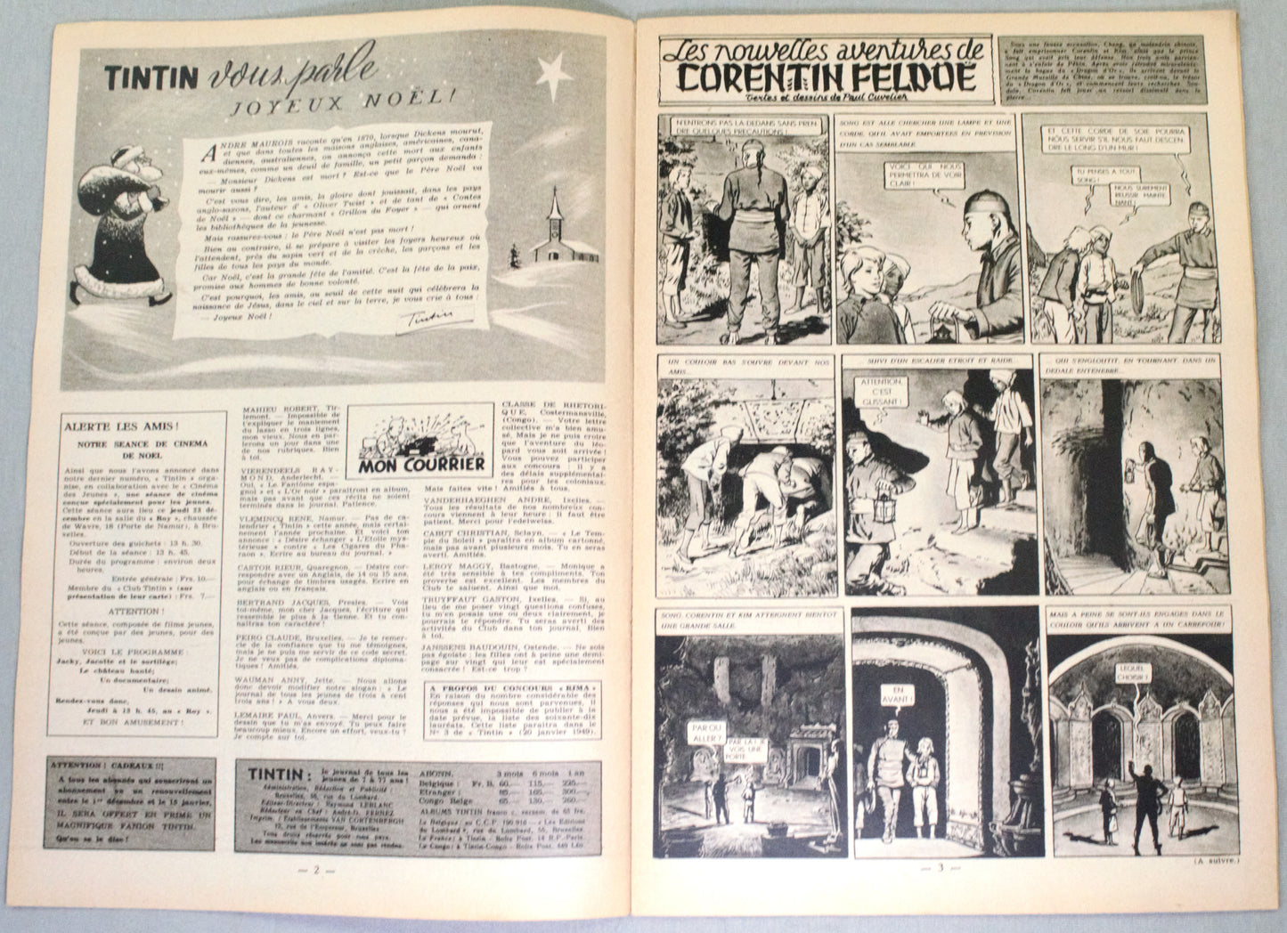 JOURNAL TINTIN Issue 52: 1948 Herge Christmas Cover Edition Vintage Comic EO Couverture