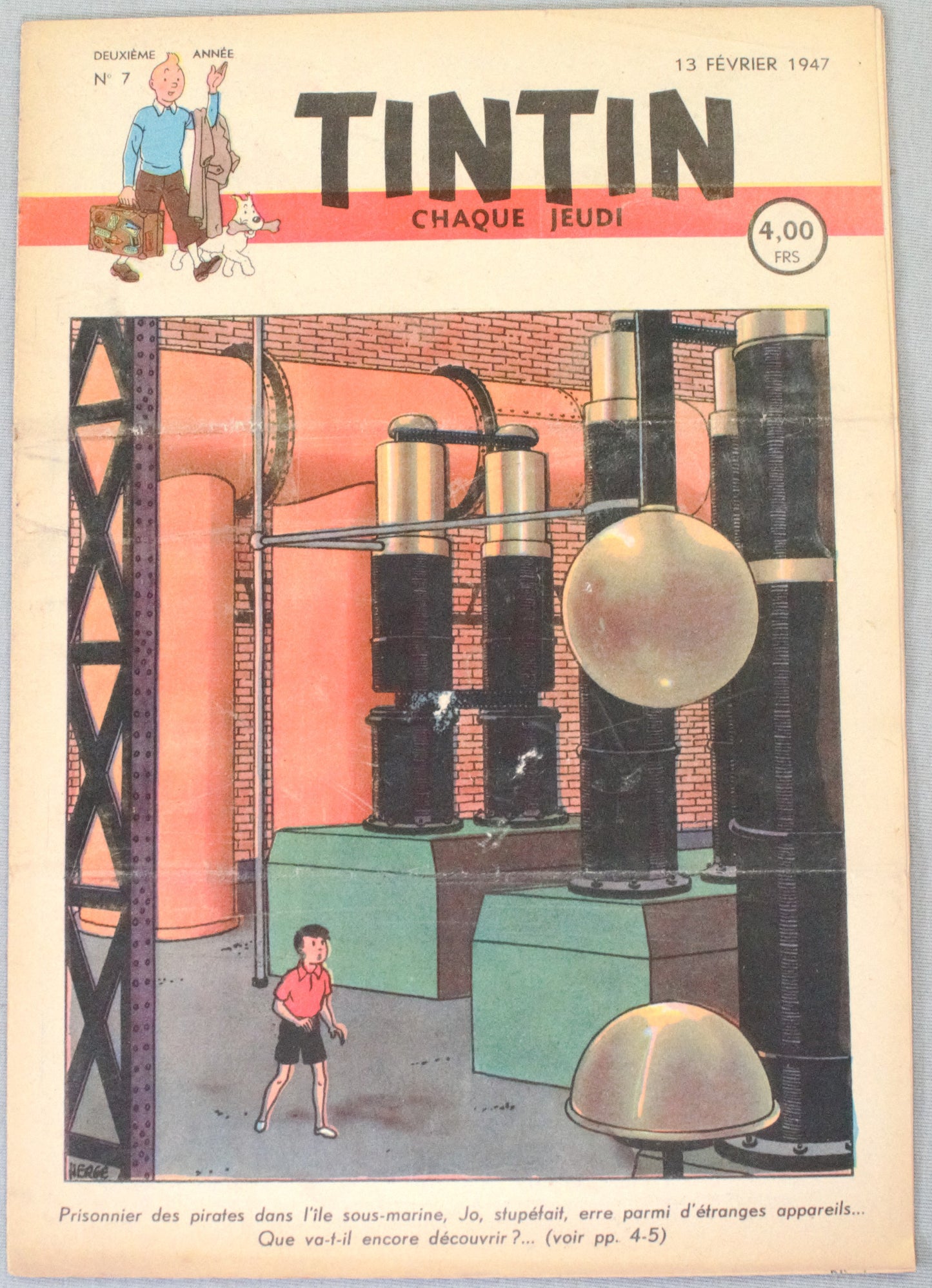 Journal Tintin Issue 7: 1947 Herge Cover Edition HB Vintage Comic EO Couverture
