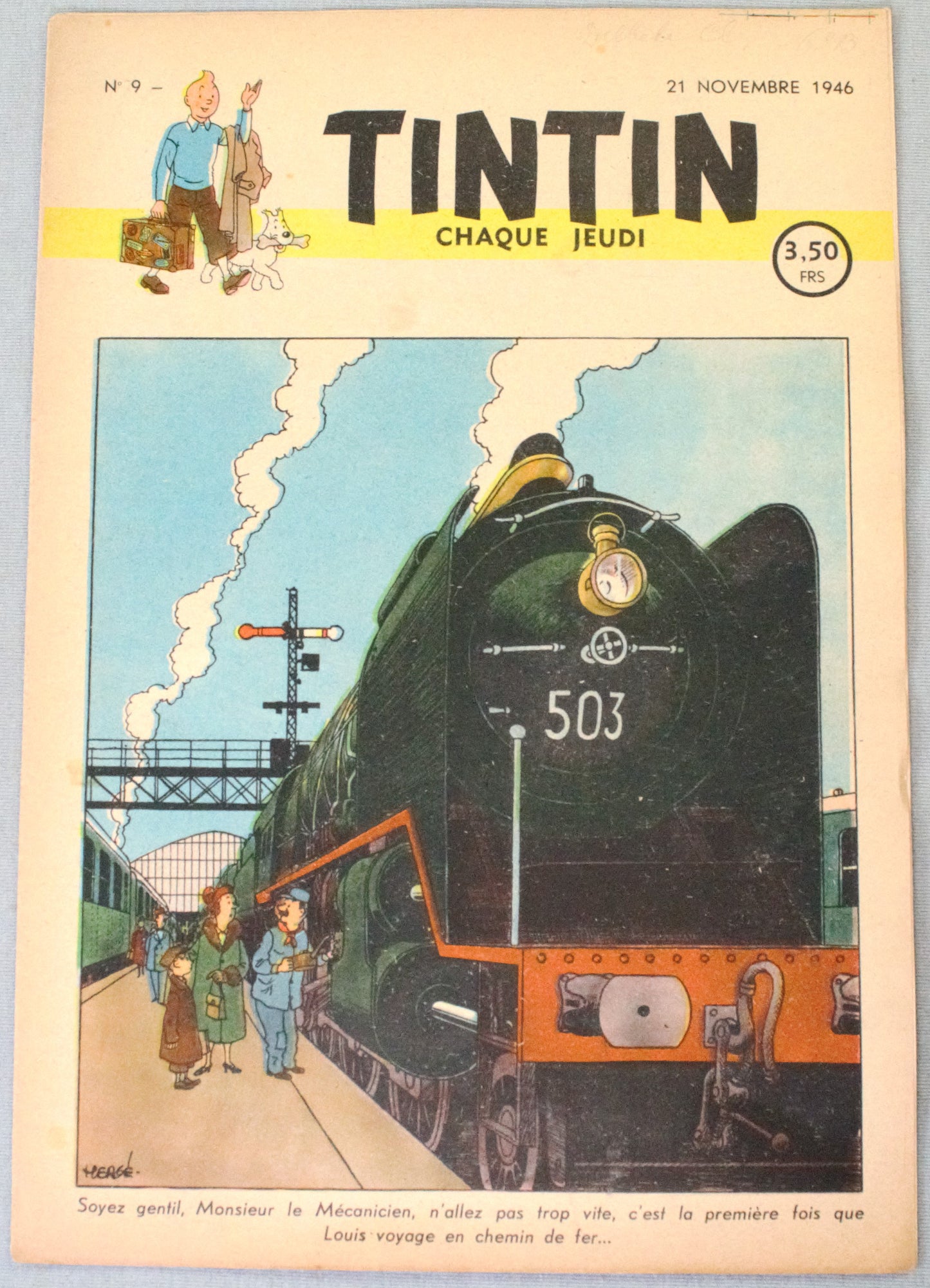 JOURNAL TINTIN Issue 9 1946 Herge Cover Edition Originale PB Vintage Comic EO