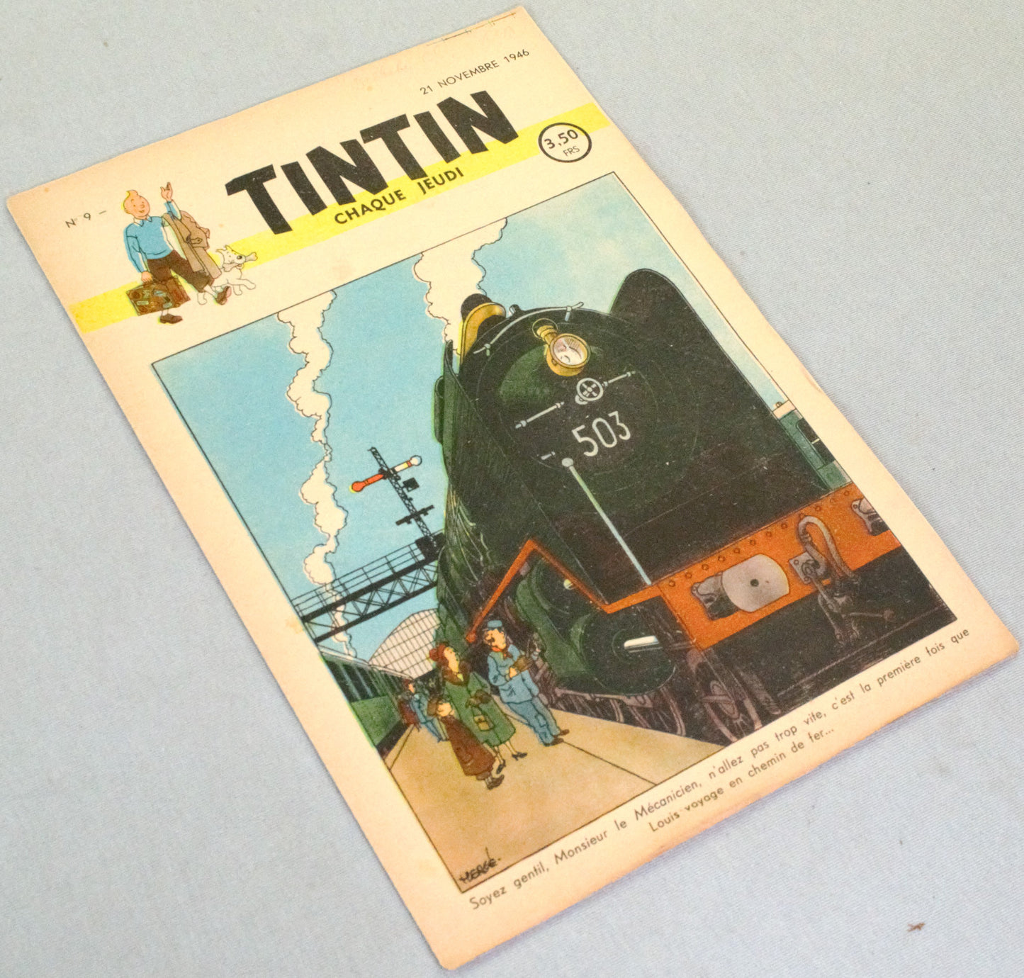 JOURNAL TINTIN Issue 9 1946 Herge Cover Edition Originale PB Vintage Comic EO