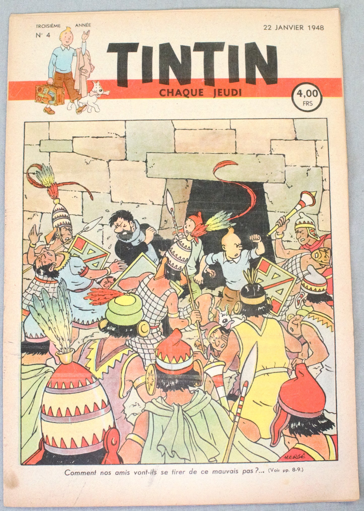 Journal Tintin Issue 4: 1948 Herge Cover Edition Vintage Comic EO Couverture