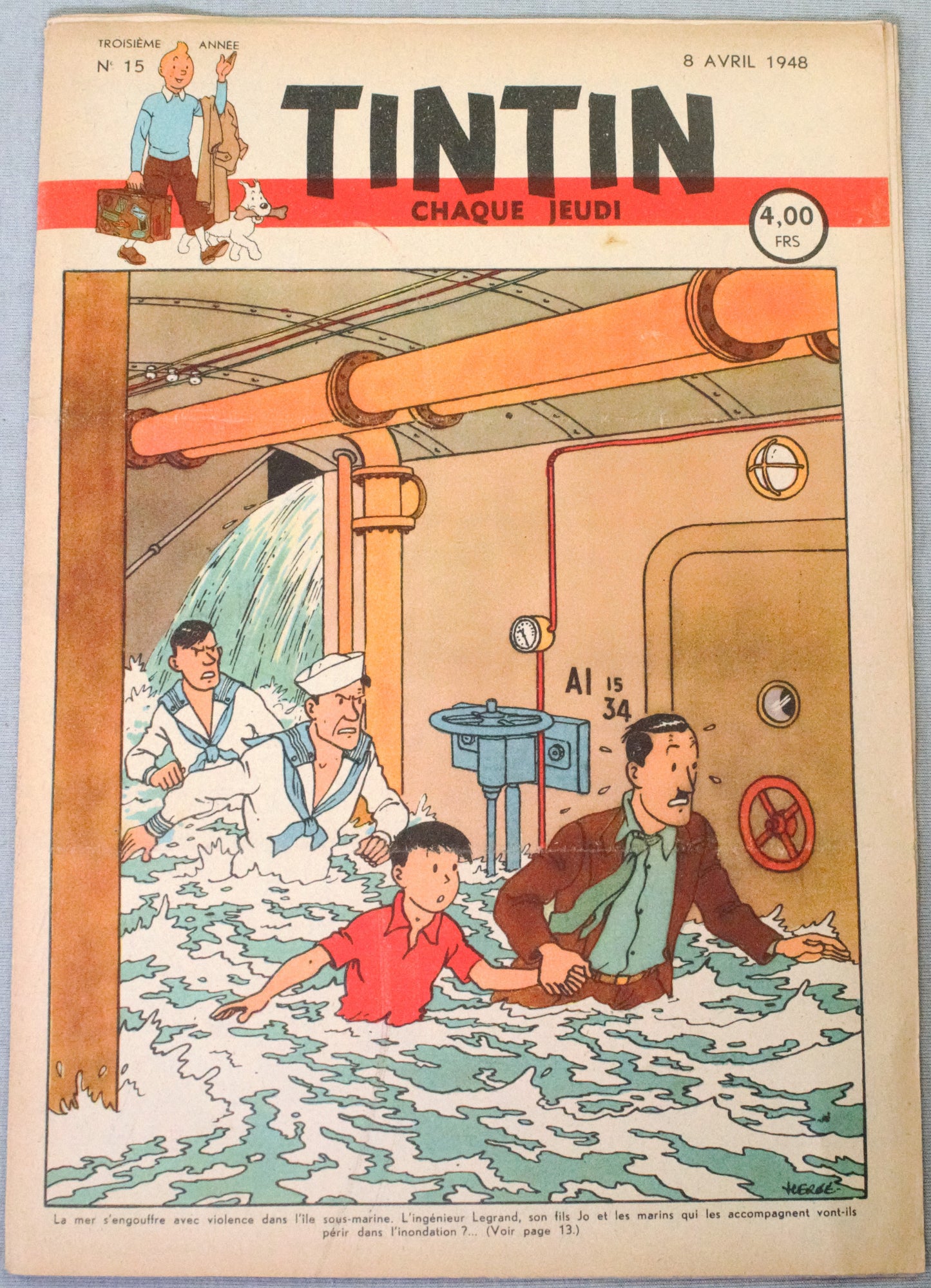 Journal Tintin Issue 15 1948 Herge Cover Edition Originale Vintage Comic EO