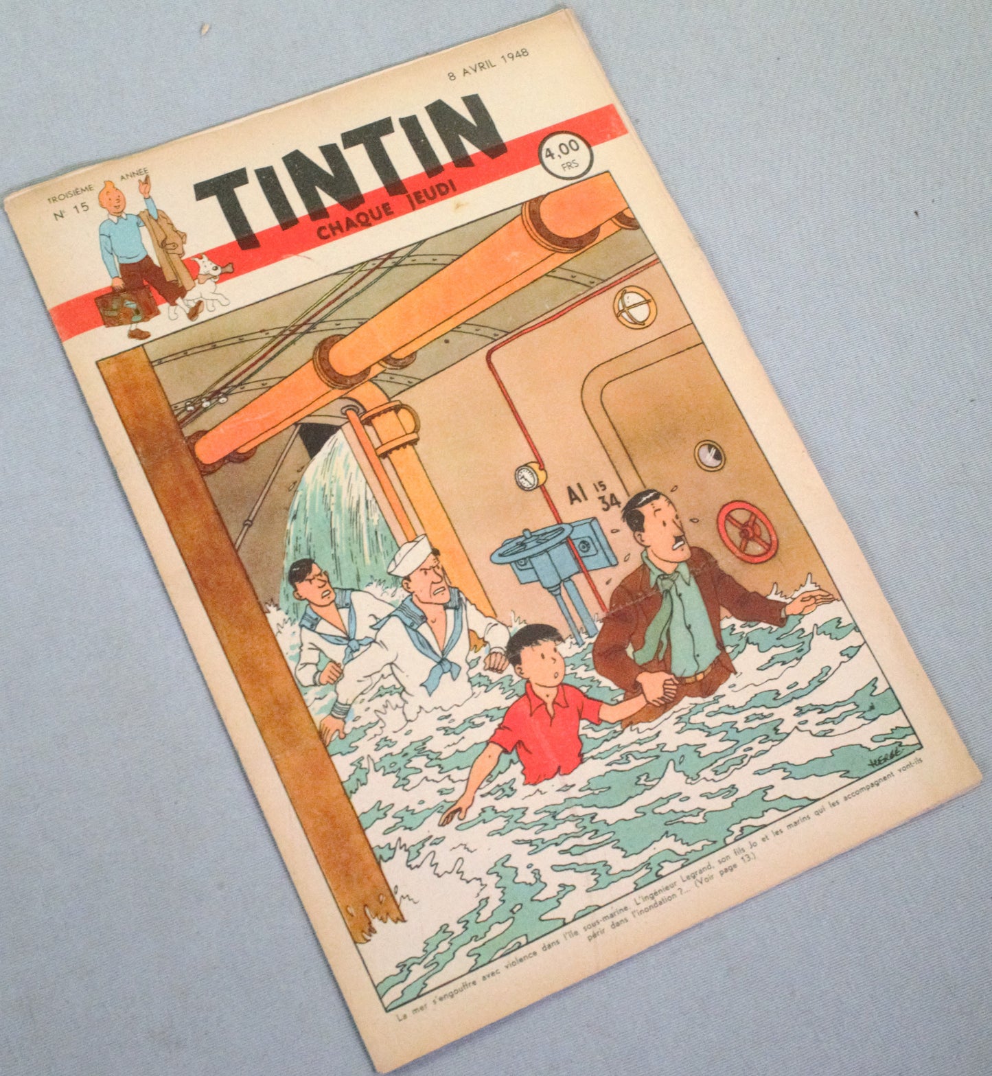 Journal Tintin Issue 15 1948 Herge Cover Edition Originale Vintage Comic EO