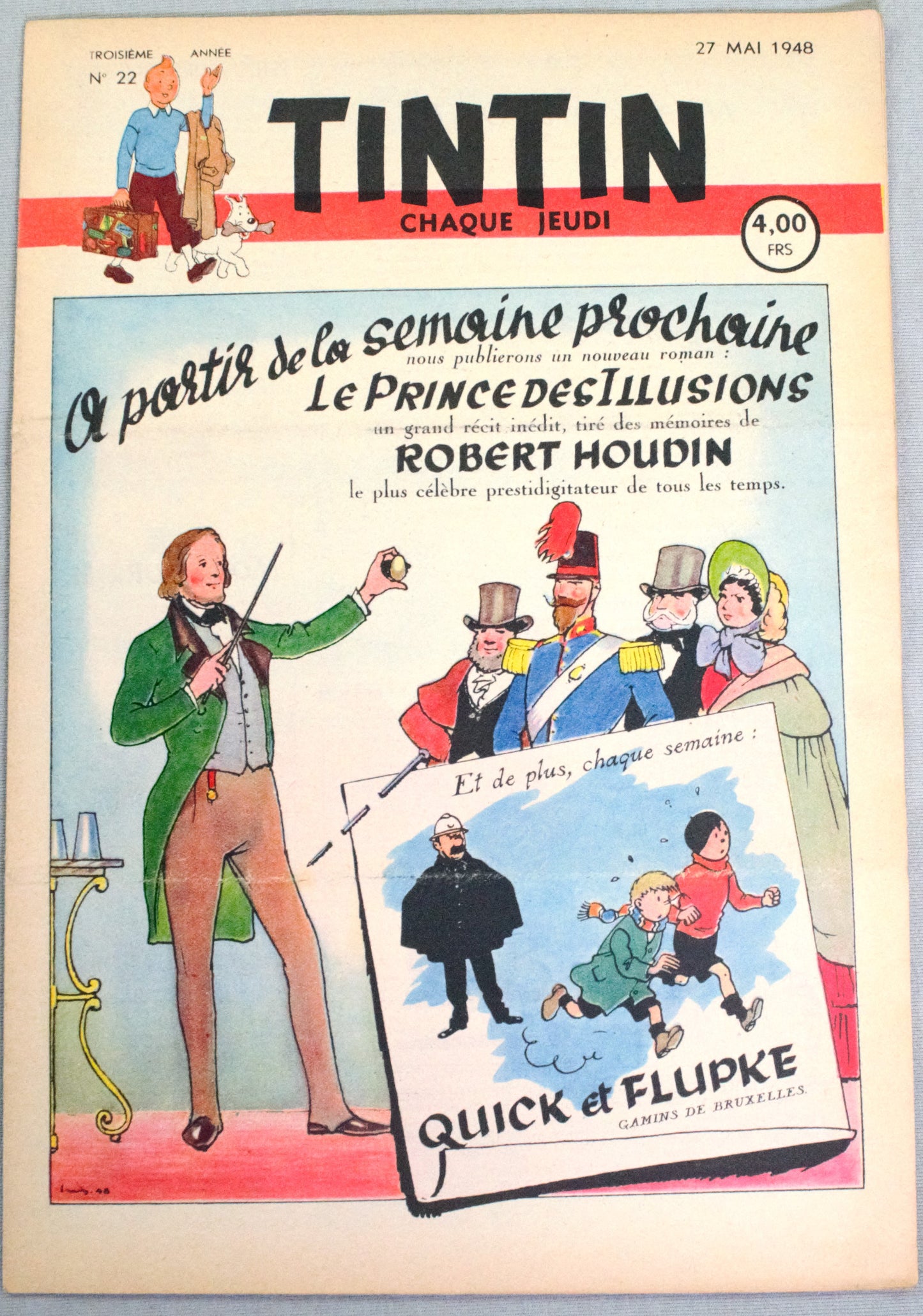 Journal Tintin Issue 22: 1948 Herge Cover Edition Vintage Comic EO Couverture