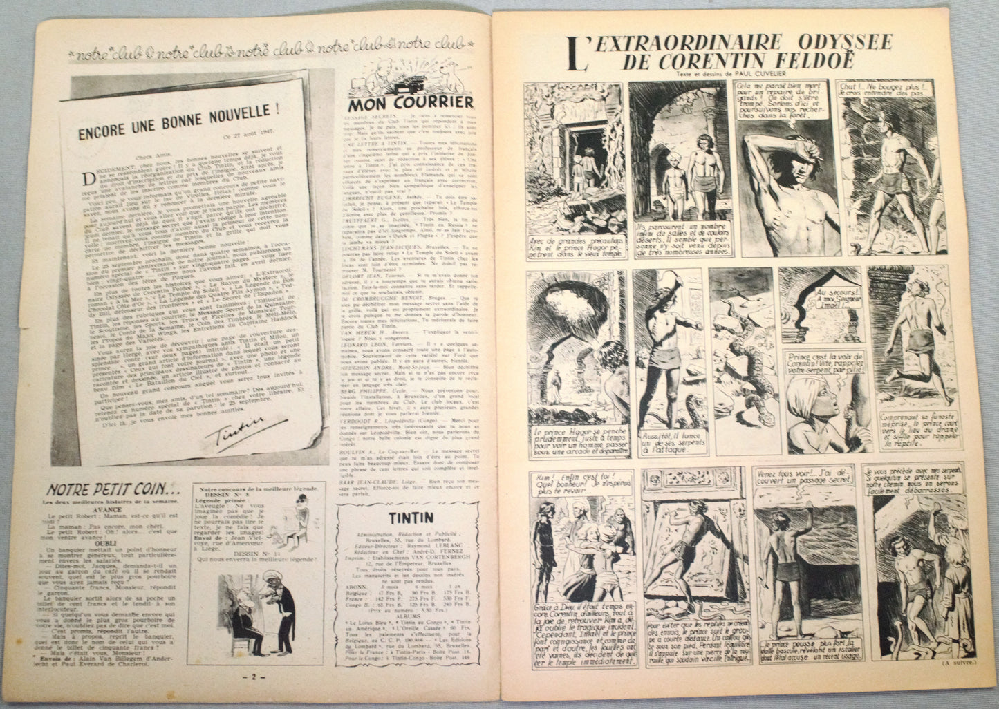 Journal Tintin Issue 35: 1947 Herge Cover Edition Originale Vintage Comic EO