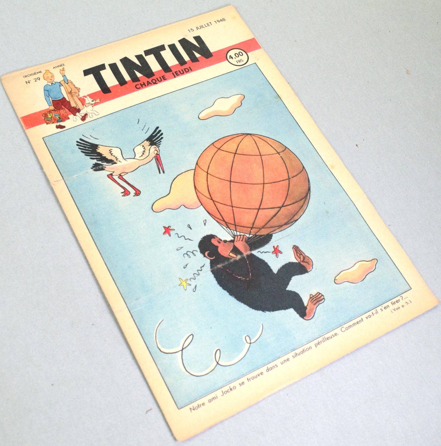 Journal Tintin Issue 29: 1948 Herge Cover Edition Vintage Comic EO Couverture