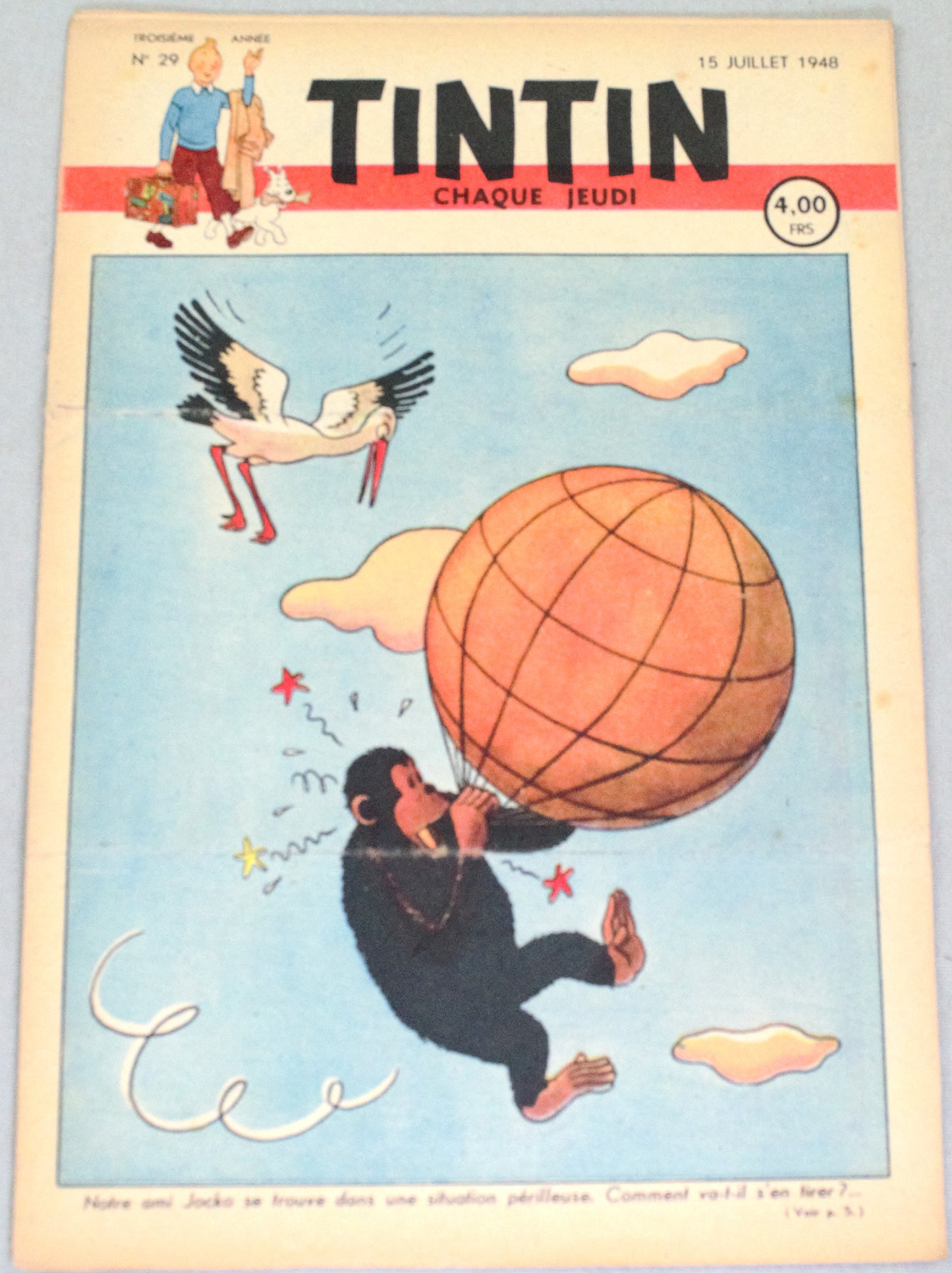Journal Tintin Issue 29: 1948 Herge Cover Edition Vintage Comic EO Couverture