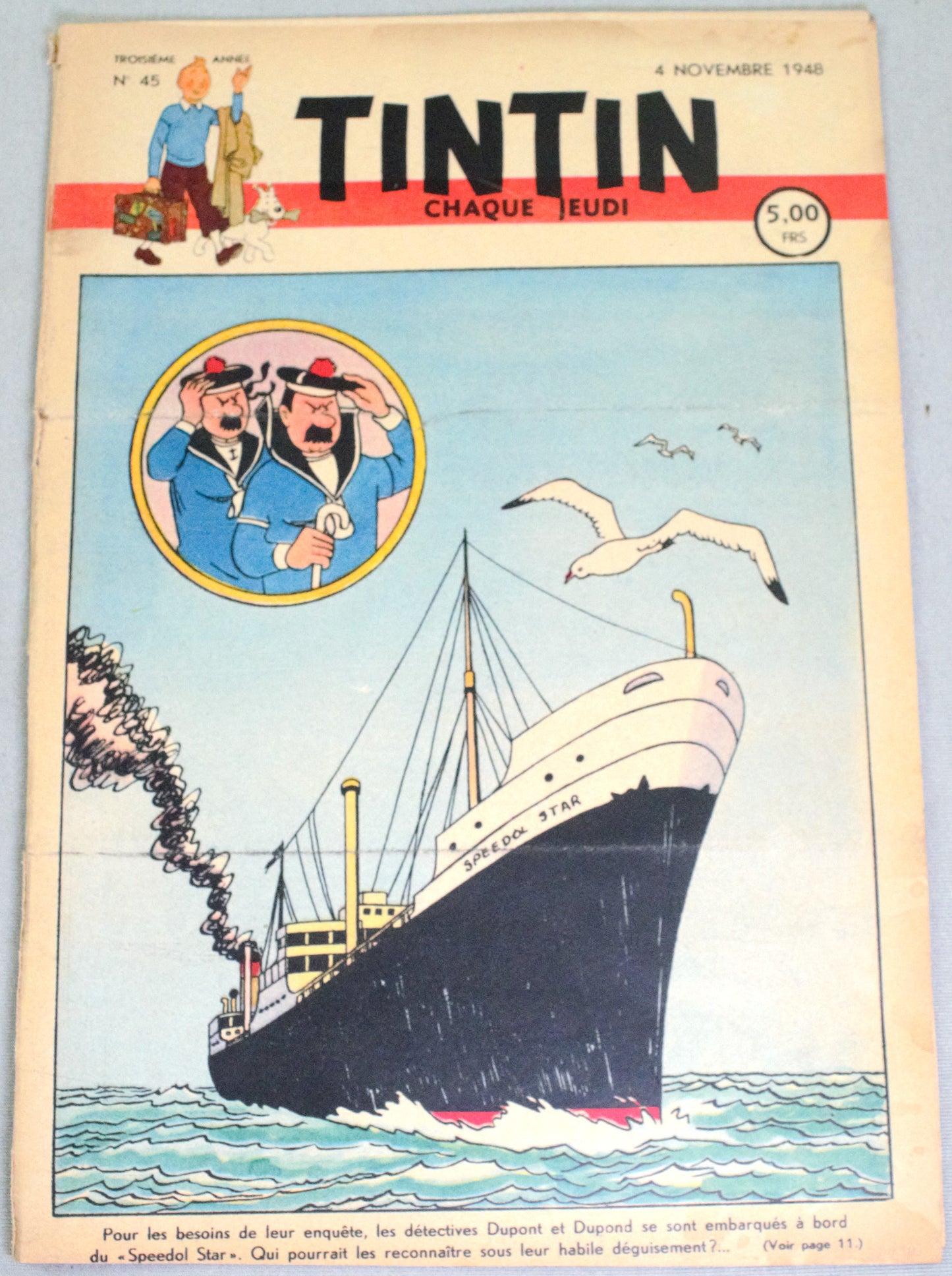 JOURNAL TINTIN Issue 45: 1948 Herge Cover Edition Vintage Comic EO Couverture