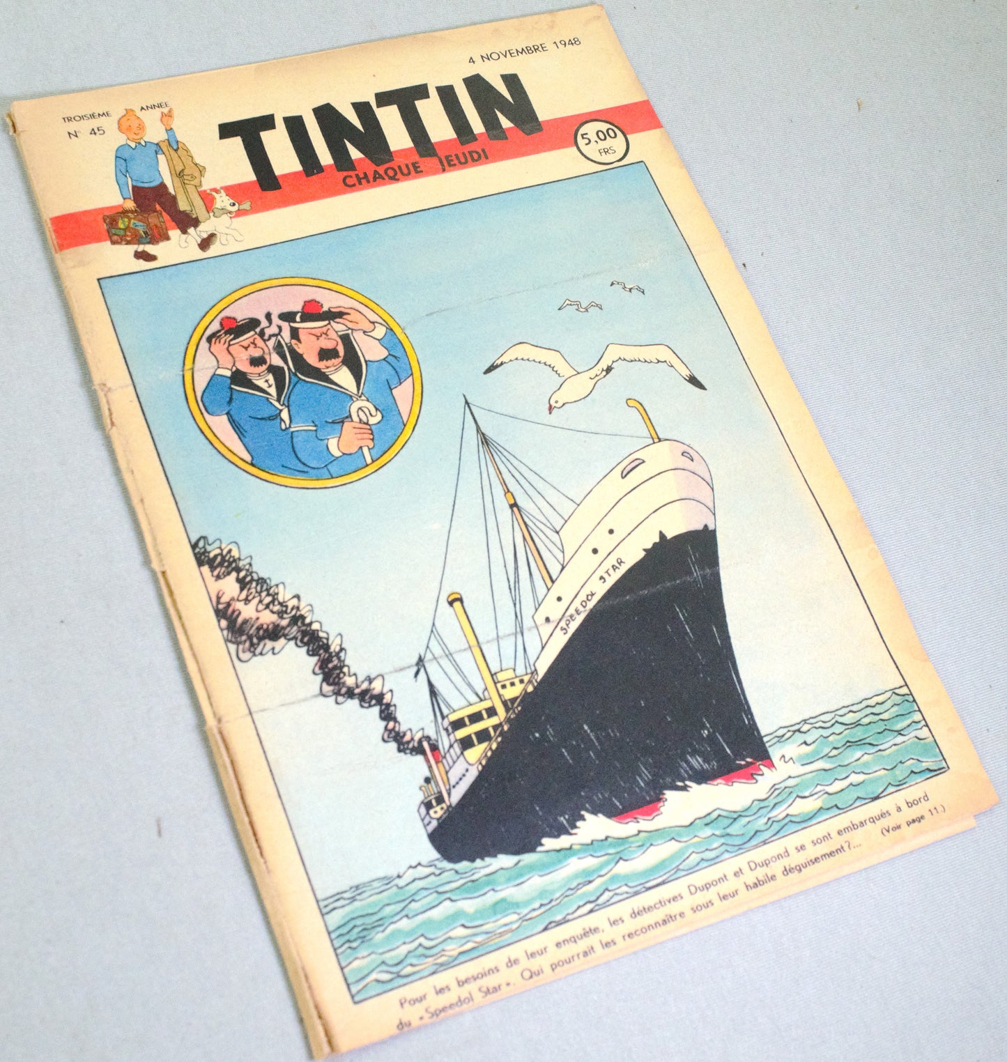 JOURNAL TINTIN Issue 45: 1948 Herge Cover Edition Vintage Comic EO Couverture